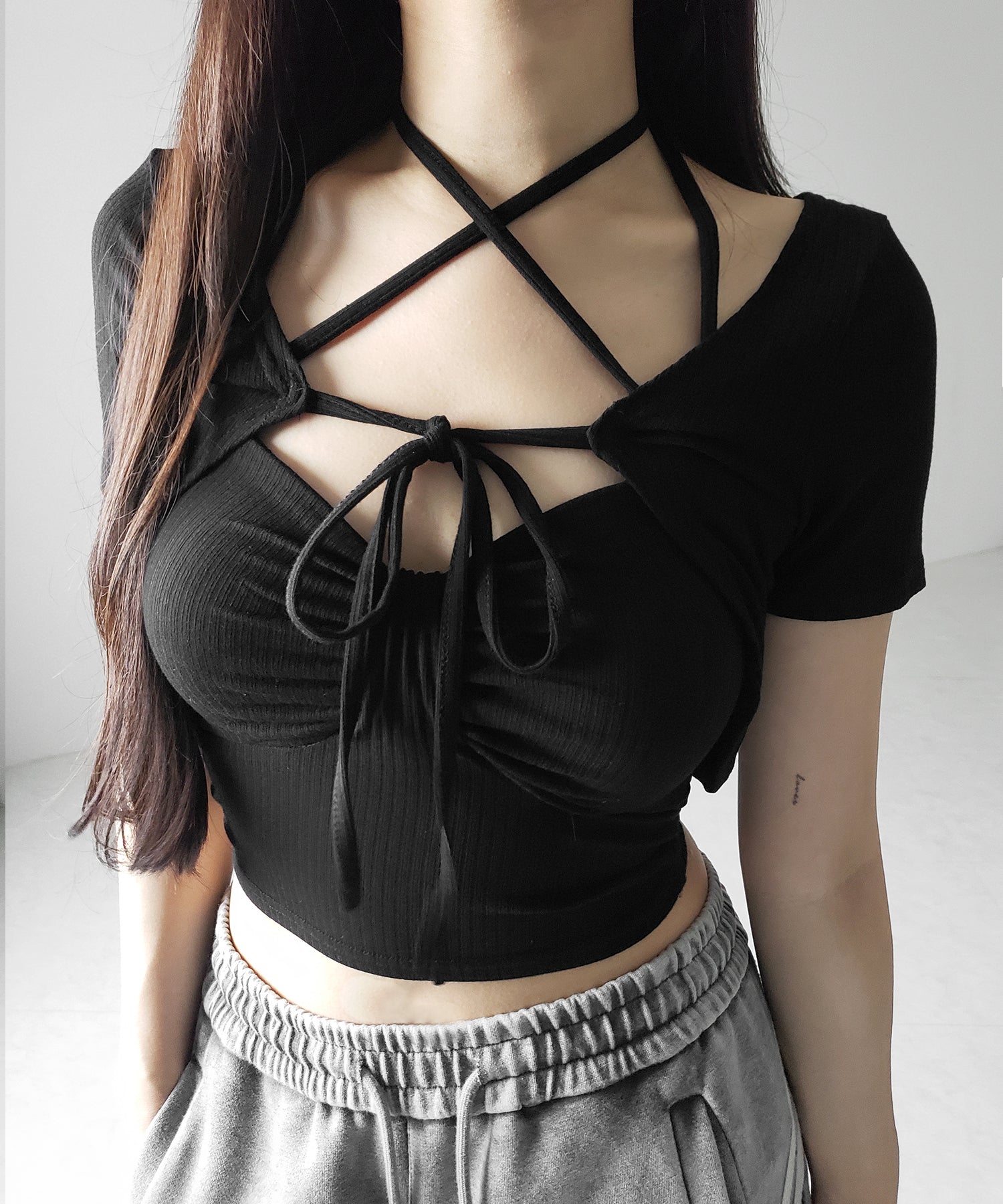 【 2点セット 】 2WAYストラップリブキャミソール + フロントリボンショートカーディガン SET / 2WAY strap lib camisole + front ribbon short cardigan