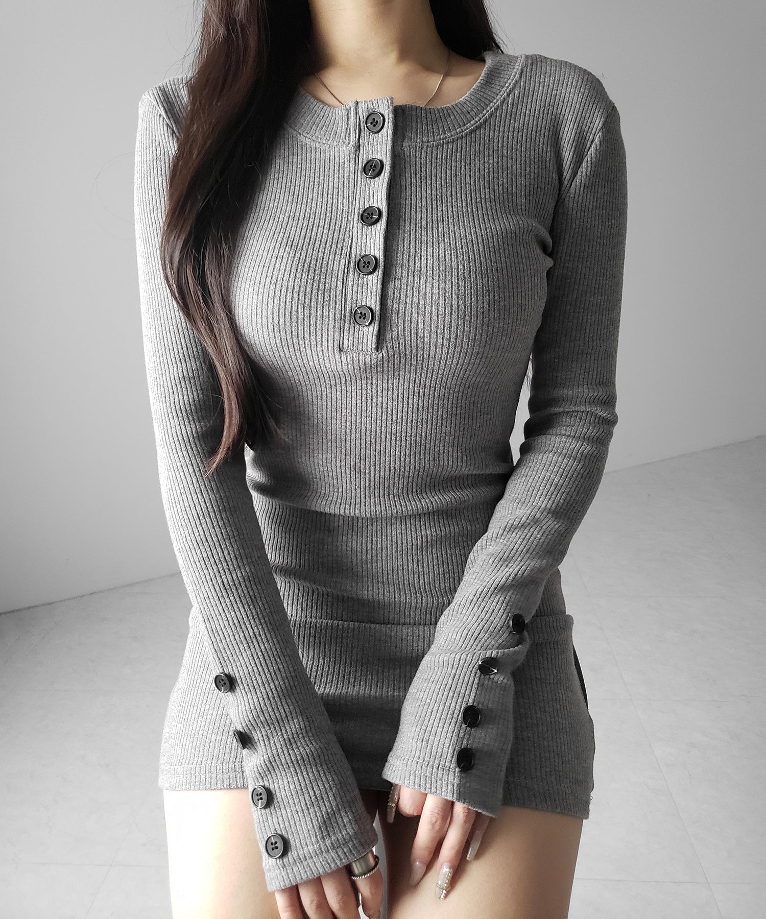 裏起毛ヘンリーネックタイトミニワンピース / urakimo henley neck tight mini onepiece