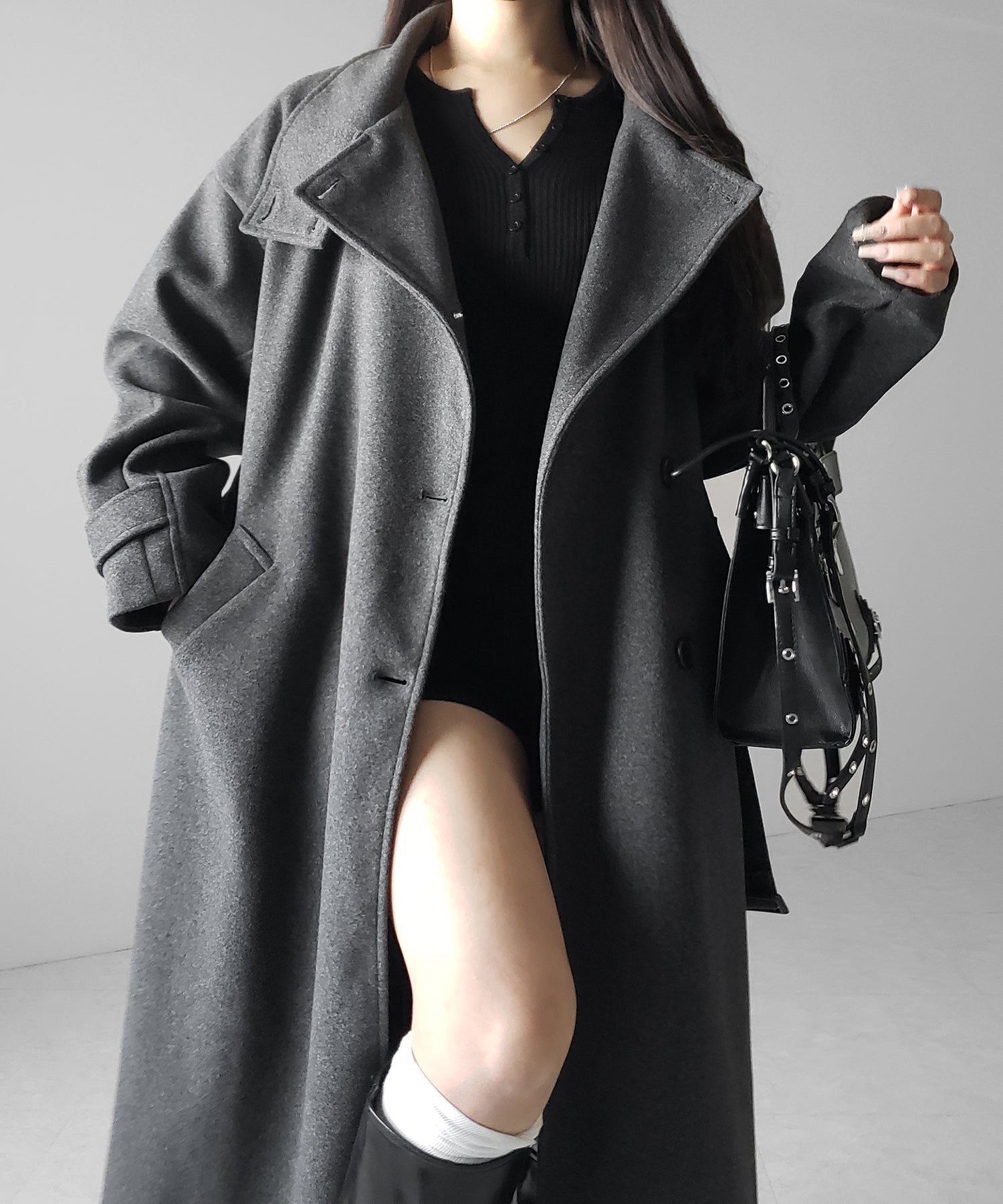 【 ウエストマークベルトSET 】2WAY スタンドカラーレディメルトントレンチロングコート / 2WAY stand collar lady melton trench long coat