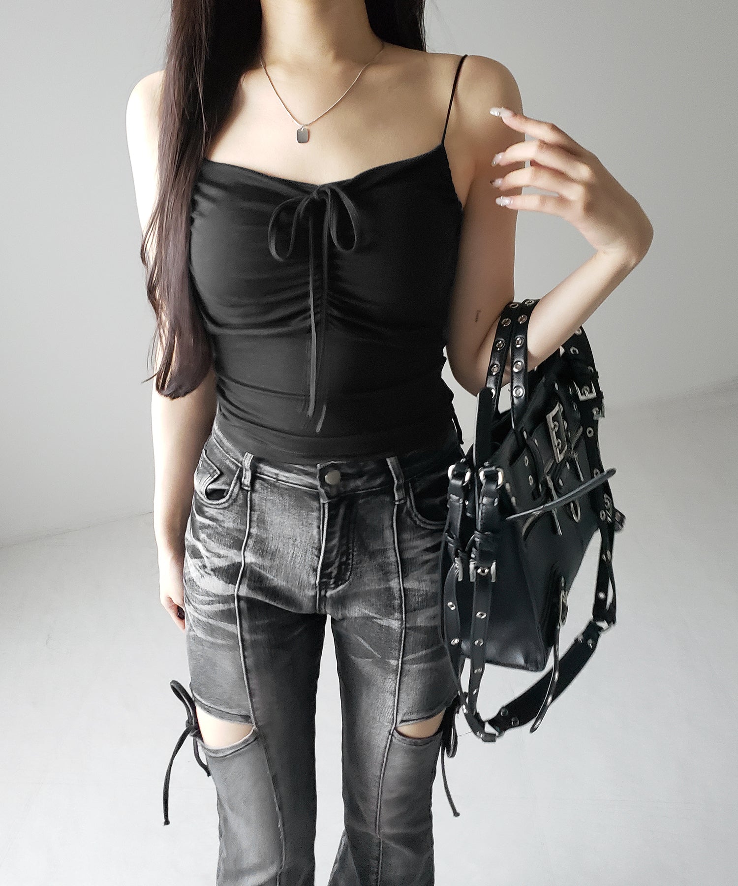 【 2WAY 】クロスストラップリボンギャザースリムキャミソール / cross strap ribbon gather slim camisole