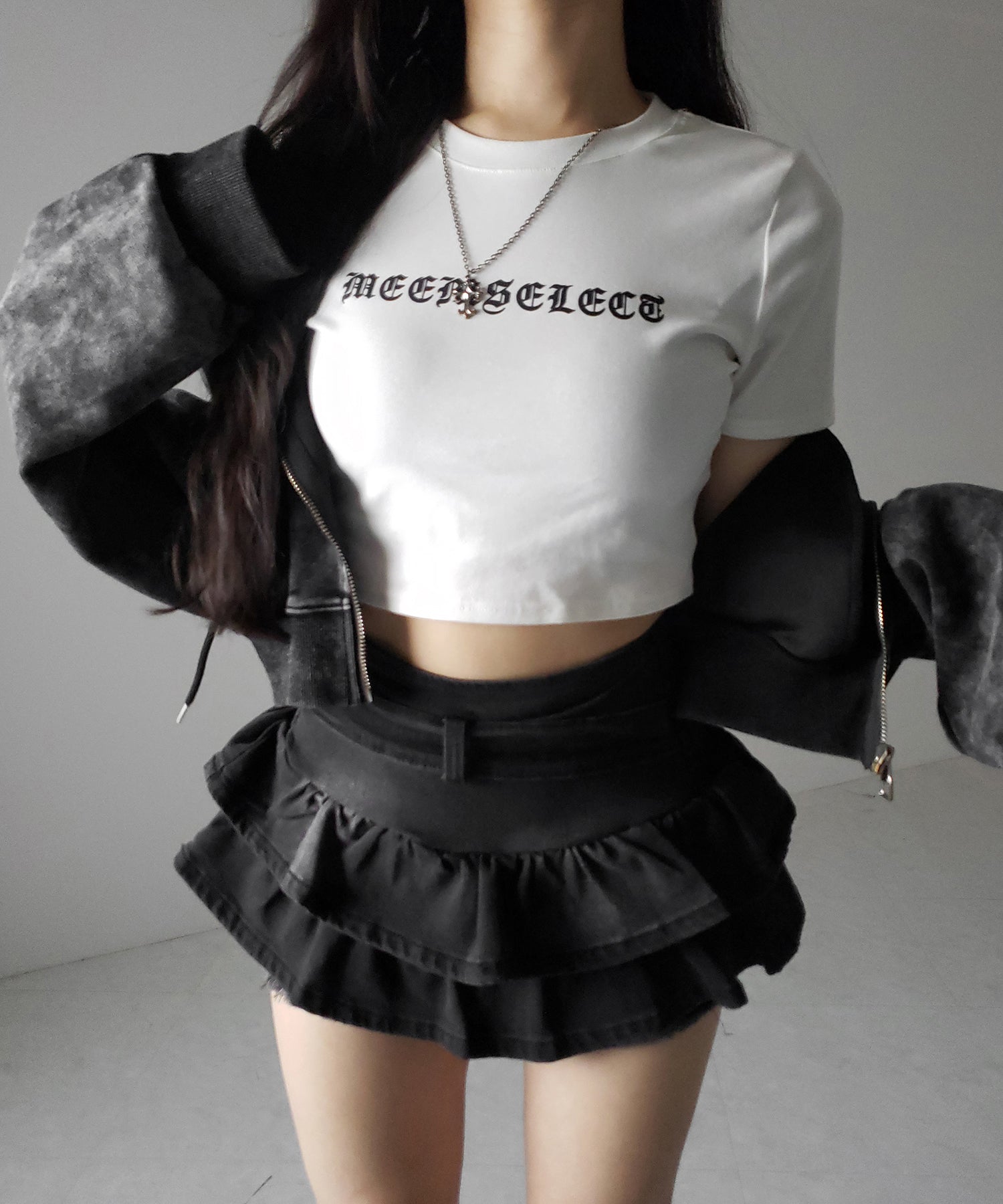 【 2color 】ベルテッドフリルヴィンテージデニムミニスカパン / Belted frill vintage denim mini skirt pants