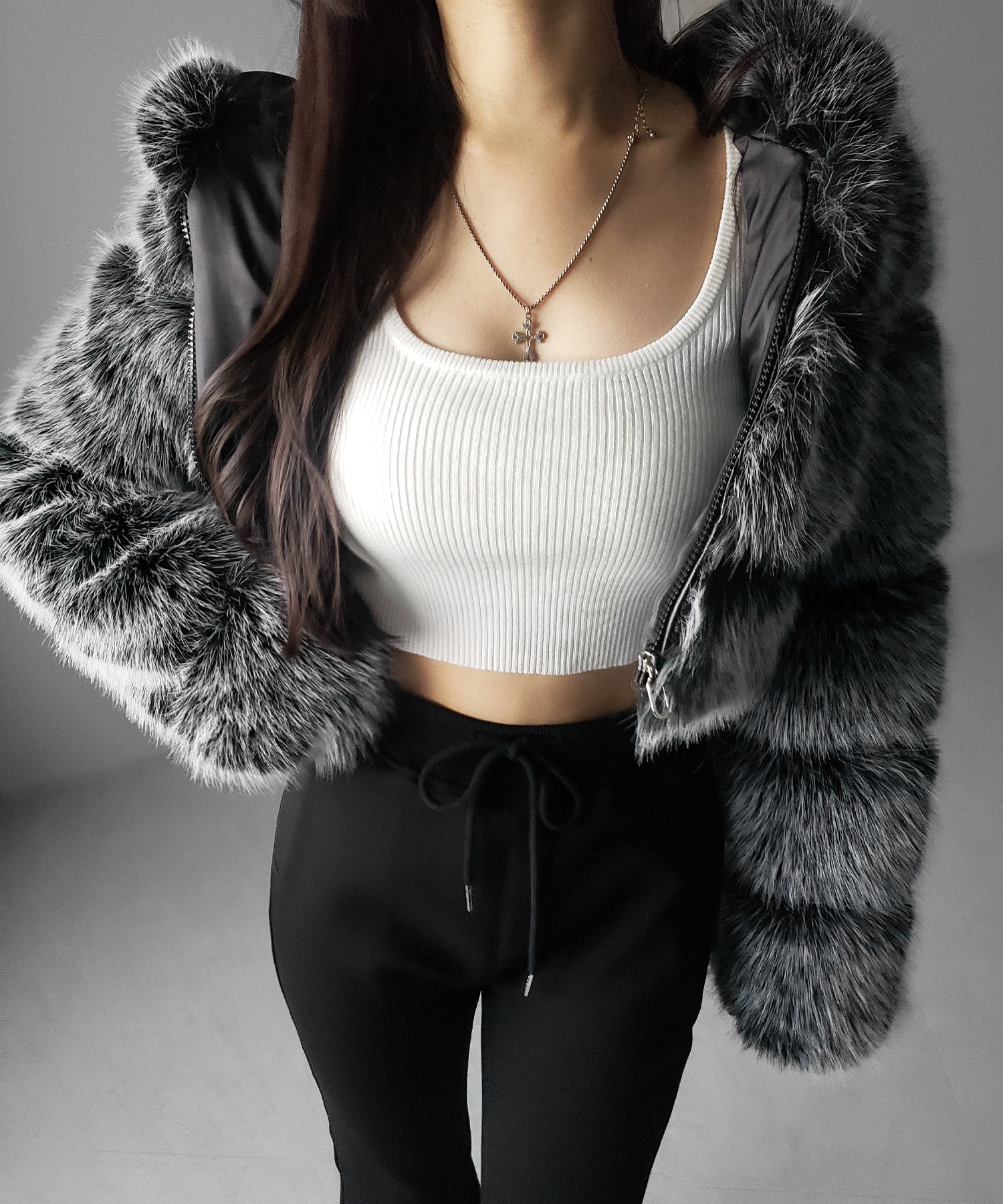 スクエアネックショートリブニットトップス / square neck short rib knit tops