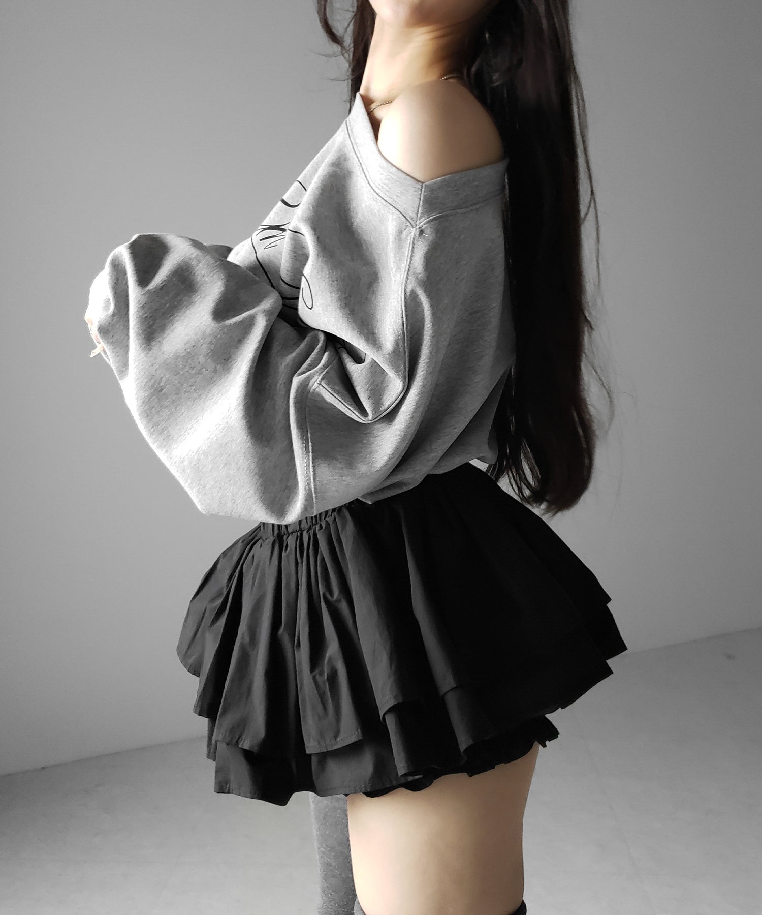 【 インパン裏地付 】ボリュームフレアコットンミニスカート / volume flare cotton mini skirt