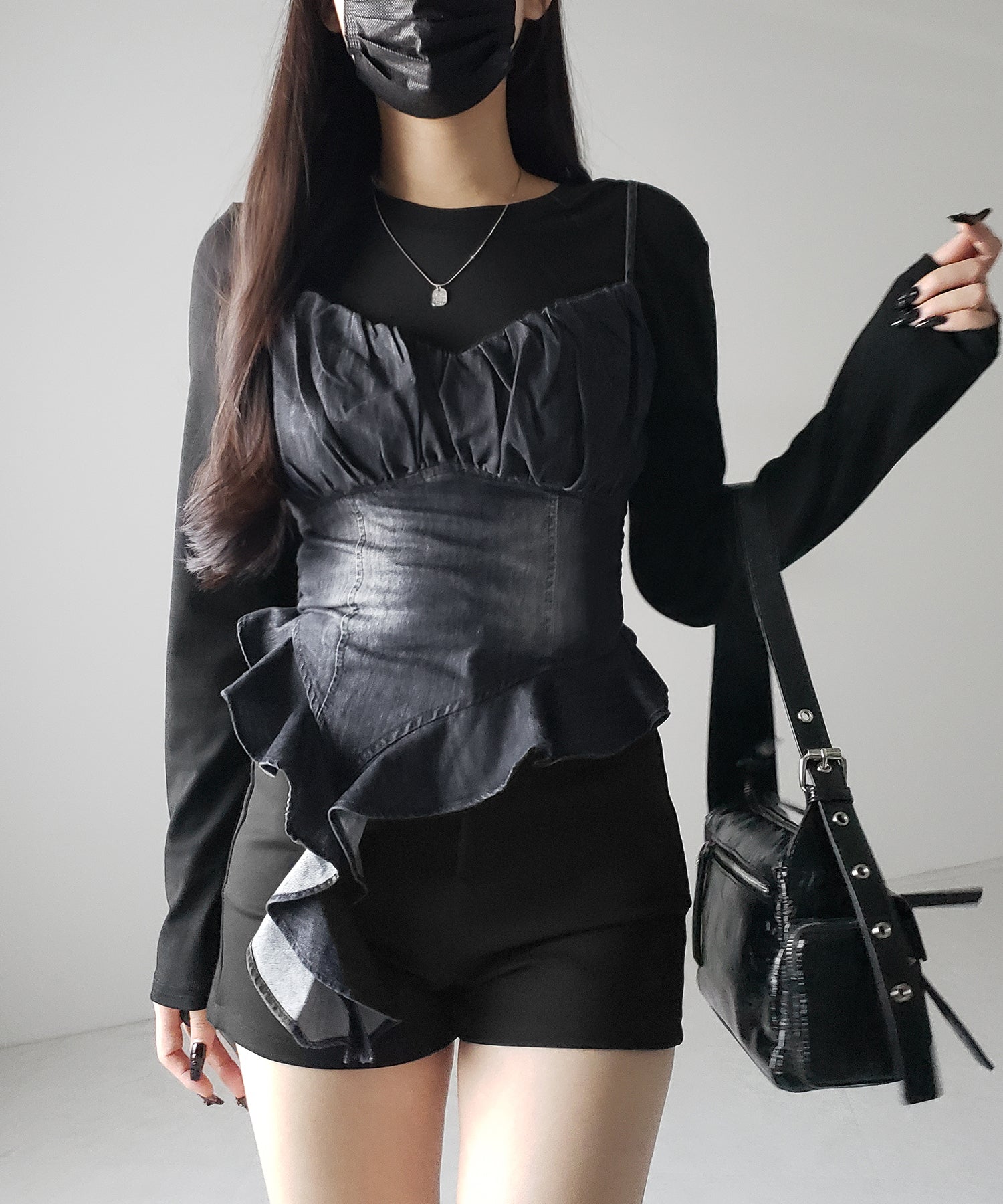 【 2点セット 】ヴィンテージデニムビスチェ & レイヤードTシャツセット / vintage denim bustier & layered T-shirts set