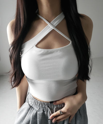 【 カップ付 】クロスネックカットアウトキャミソール / cross neck cutout camisole