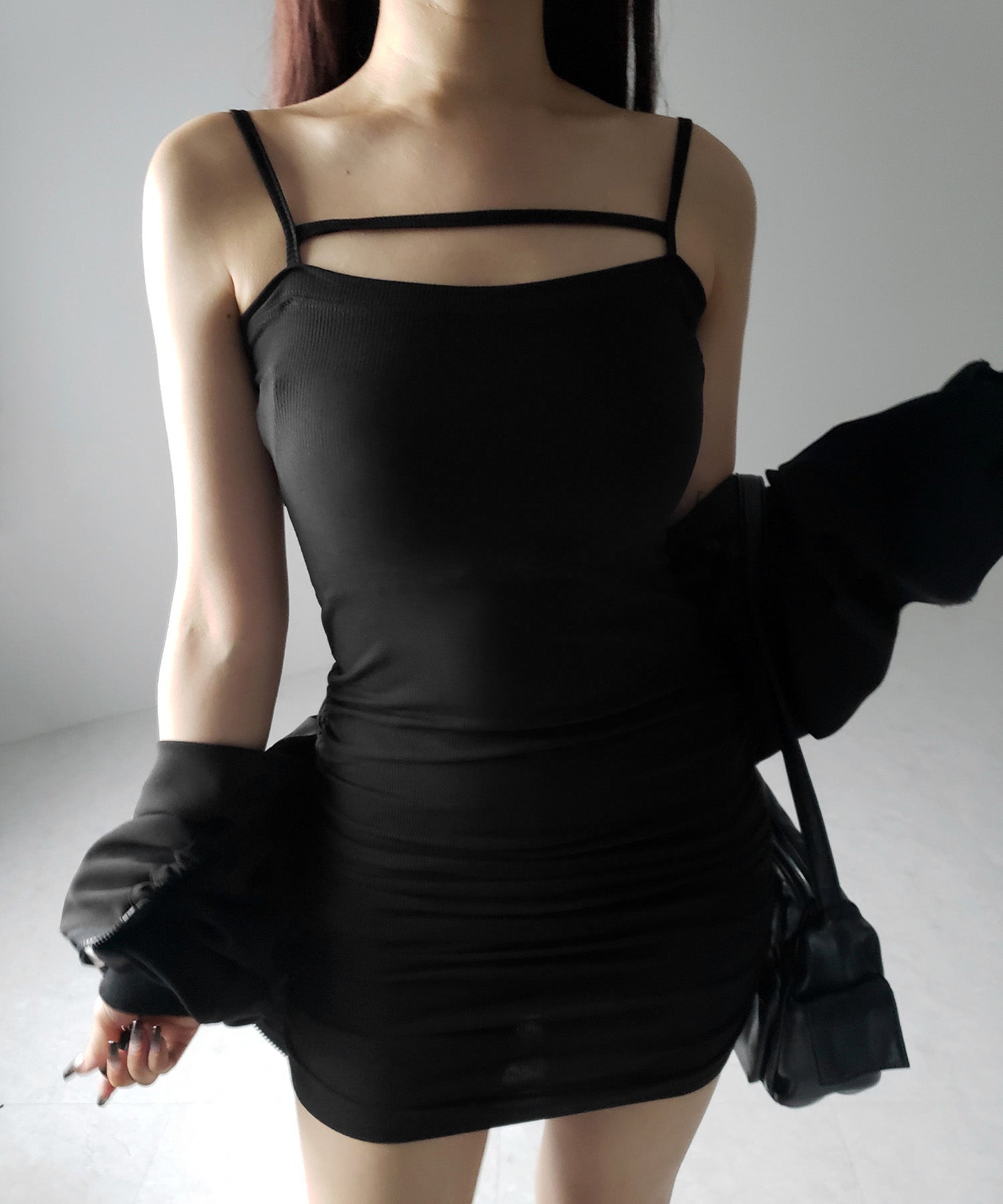 【 2color 】ラインストラップミニキャミワンピース / line strap mini cami onepiece