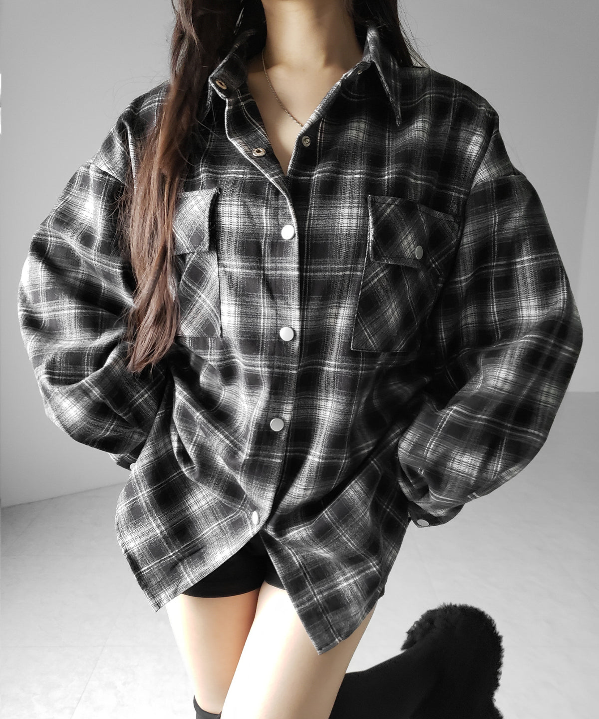 ブラックチェックオーバーフランネルシャツ / black check over flannel shirts