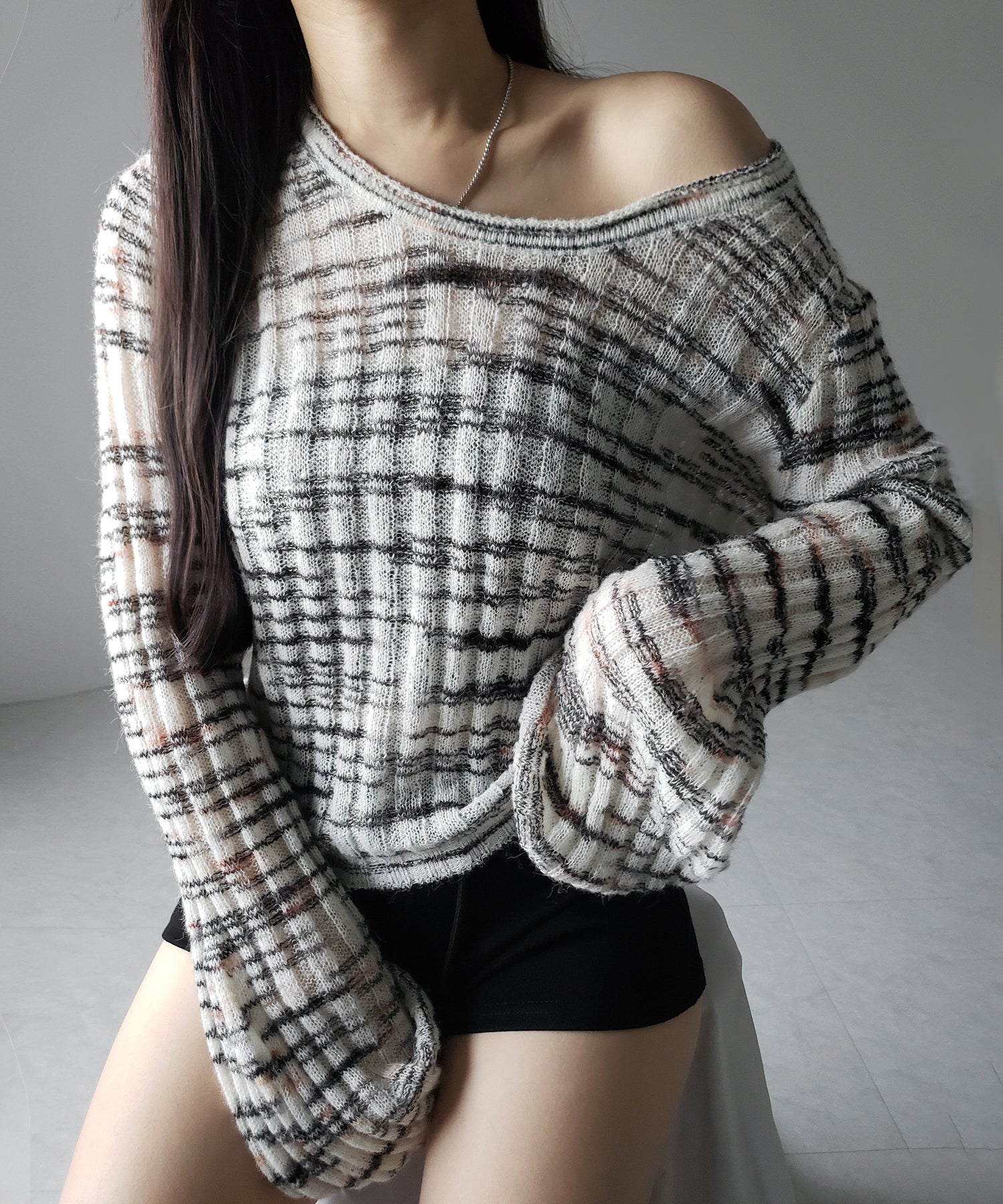 メランジルーズシアーリブニット / melange loose sheer rib knit