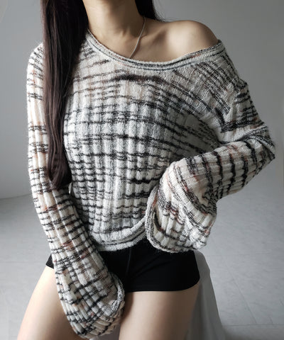 メランジルーズシアーリブニット / melange loose sheer rib knit