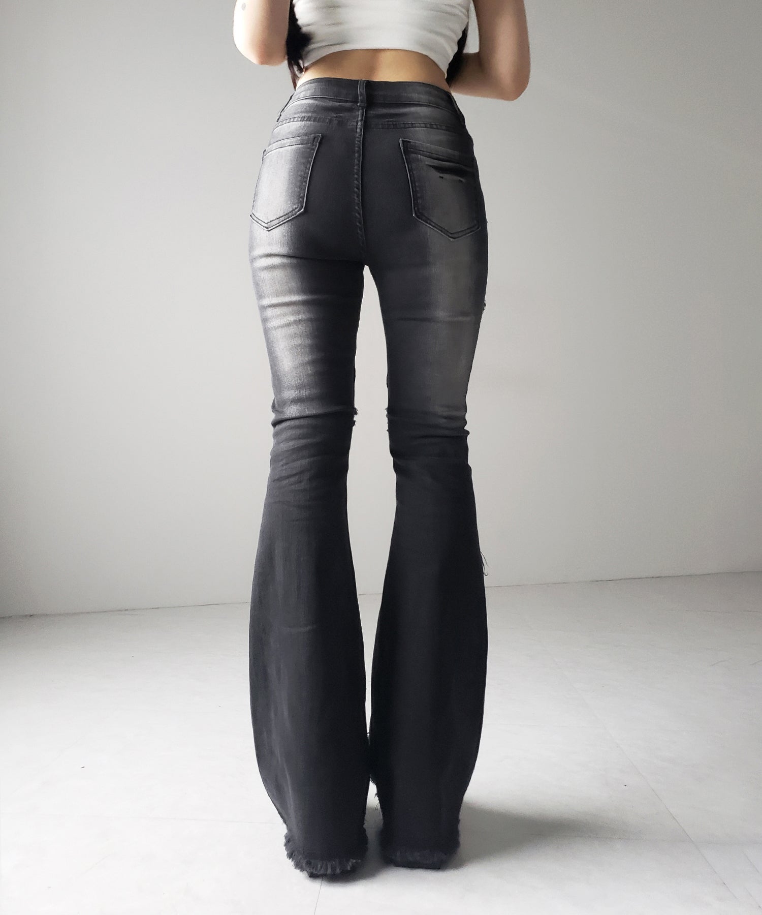 フリンジデザインヴィンテージライクストレッチフレアデニム / fringe design vintage-like stretch flare denim