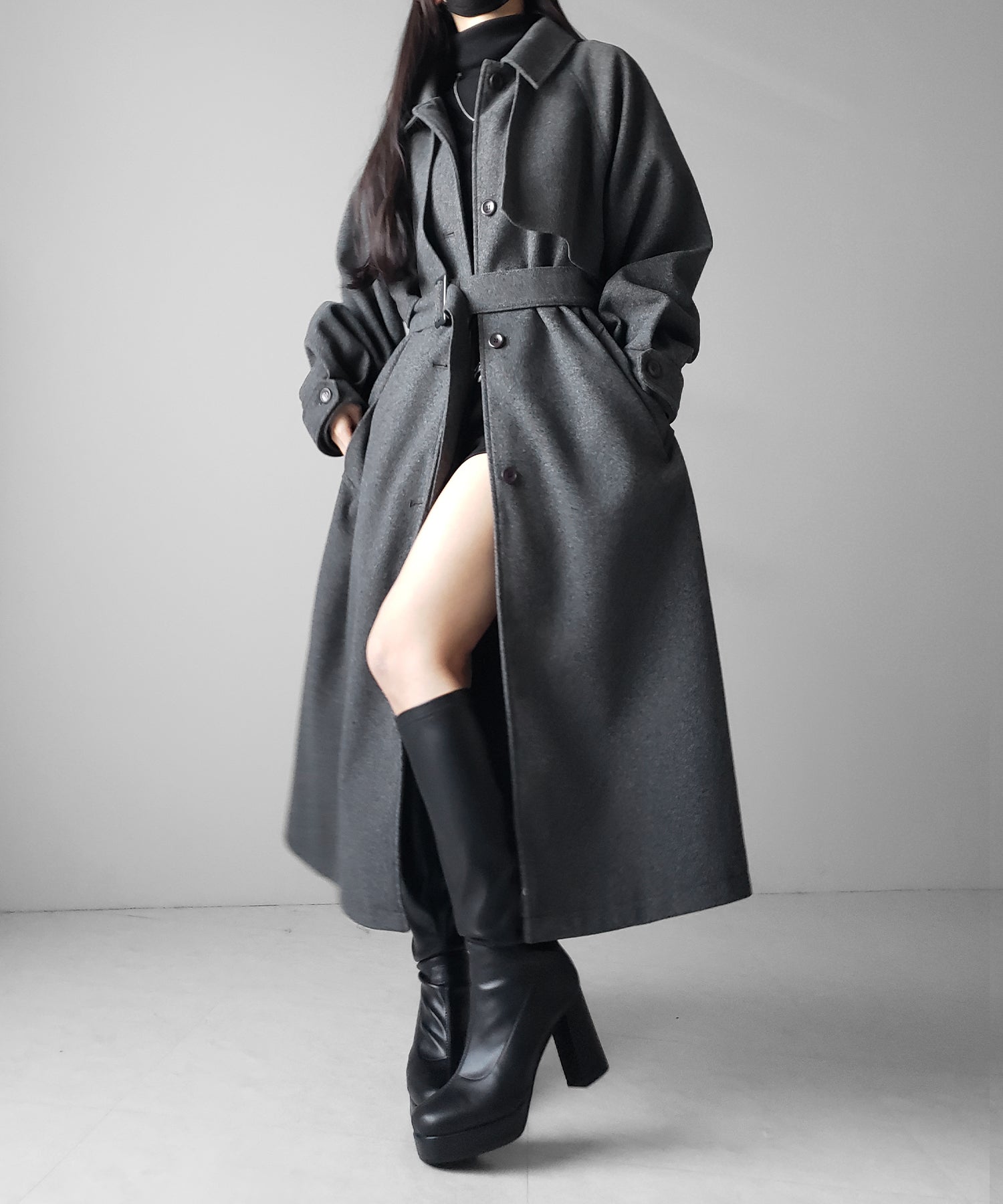【 ウエストマークベルトSET 】2WAY ステンカラーレディメルトンロングコート / 2WAY soutien collar lady melton long coat