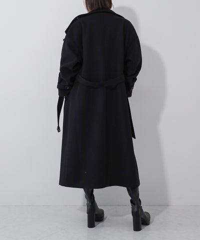 【 ウエストマークベルトSET 】2WAY スタンドカラーレディメルトントレンチロングコート / 2WAY stand collar lady melton trench long coat