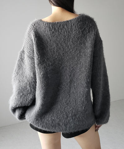 クロスストラップカットアウトルーズシャギーニット