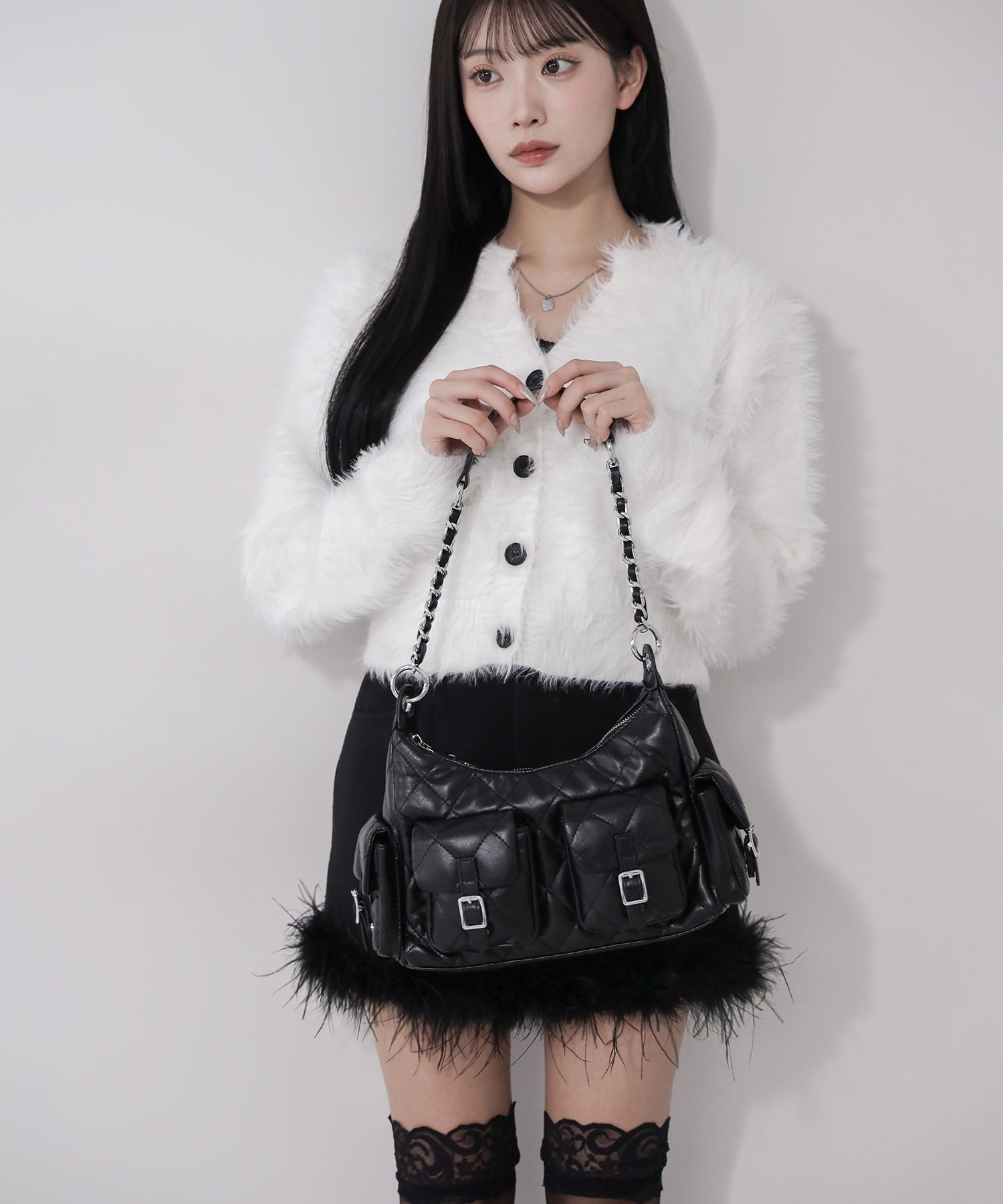 【 2WAY 】アウトポケットキルティングチェーンショルダーバッグ / 2WAY out pocket quilting chain shoulder bag