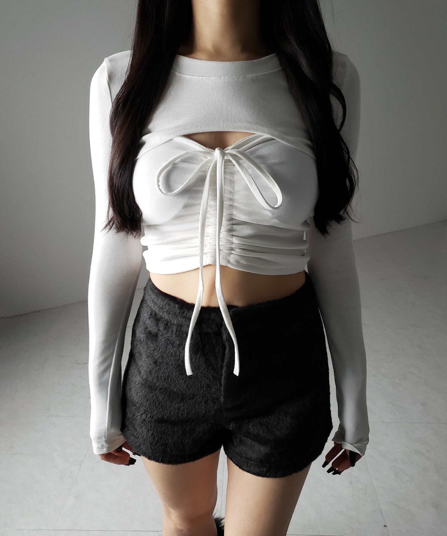 【 2点セット 】フロントリボンベアトップス & ショートレイヤードトップス SET / front ribbon bare tops & short layered tops SET