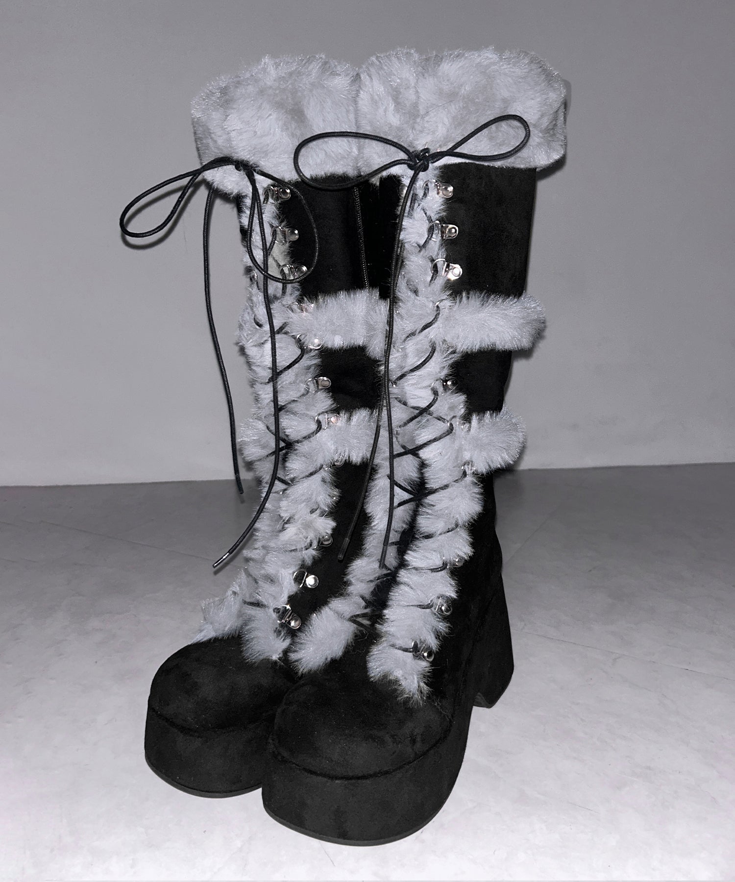 厚底レースアップムートンロングブーツ / platform laceup mouton long boots