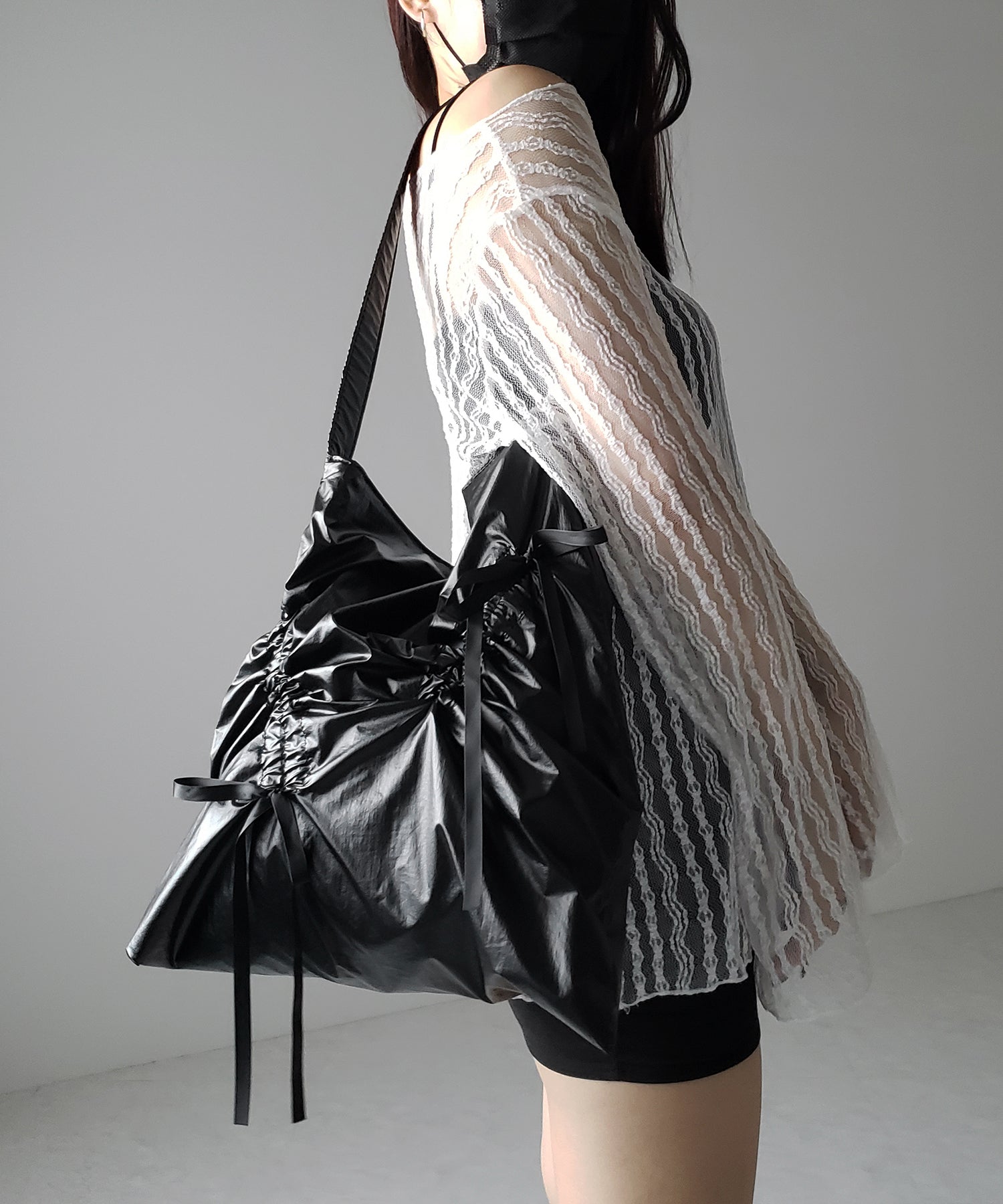 【 2color 】シャーリングリボンメタリックトートバッグ / shirring ribbon metallic tote bag