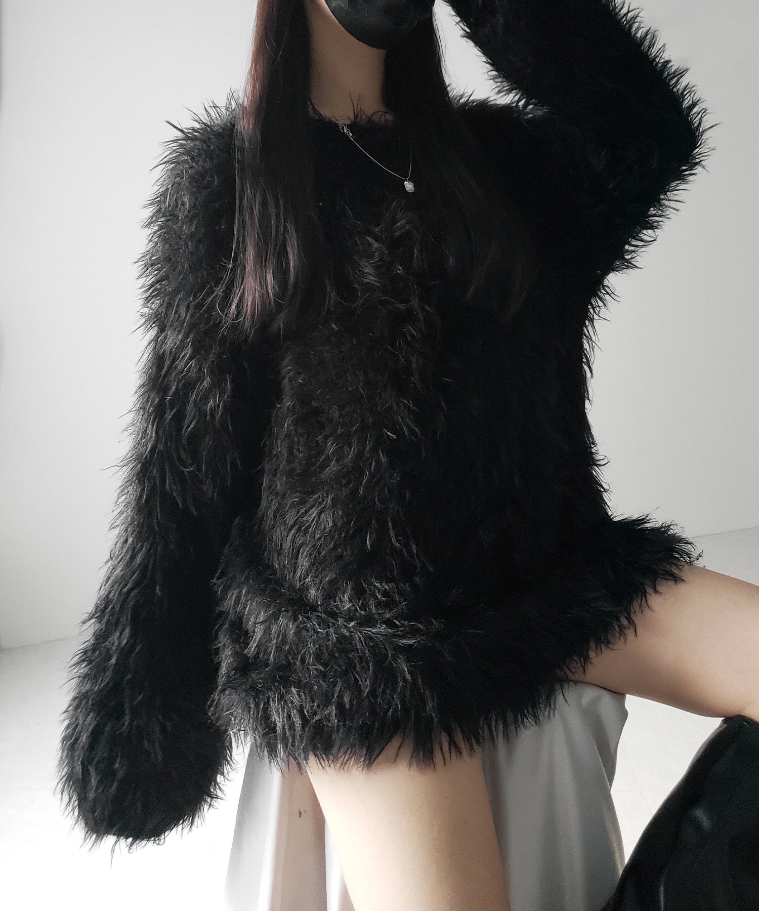【 3color 】フラッフィーシャギーボリュームニットミニワンピース / fluffy shaggy volume knit mini onepiece