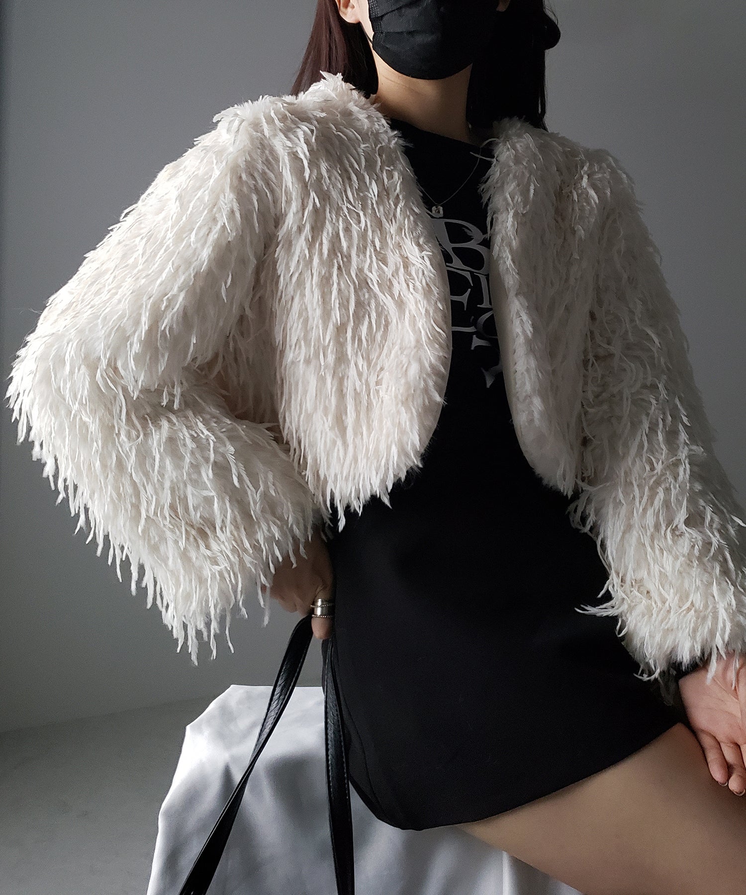 【 4color 】ムードフェザーワイドスリーブショートカーディガン/ mood feather wide sleeve short cardigan