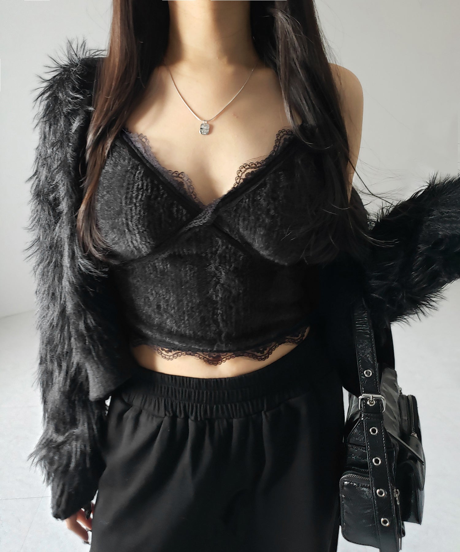 【 カップ付き 】シャギーファーショートビスチェキャミソール / shaggy fur short bustier camisole
