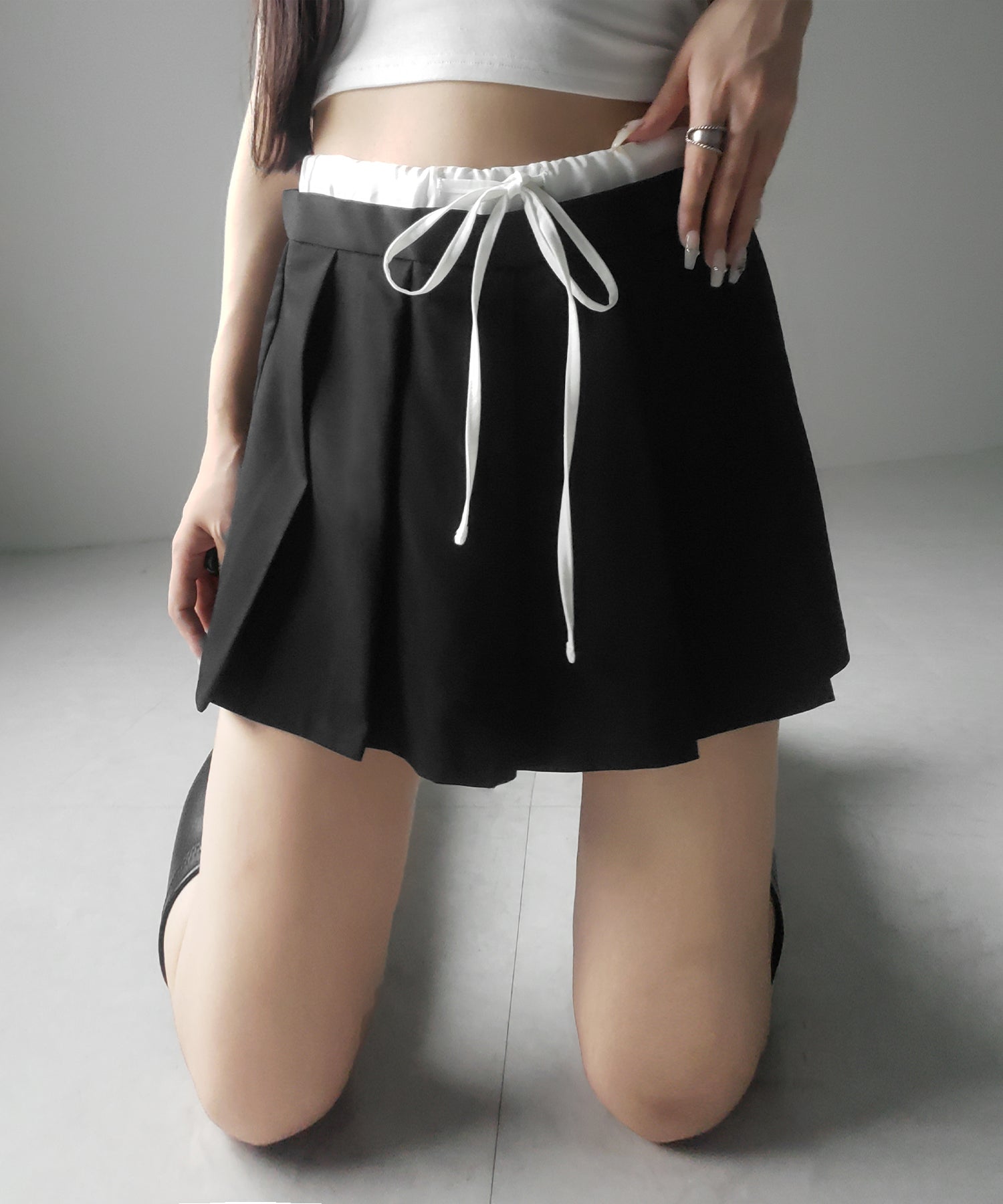 【 2color 】レイヤードプリーツミニスカパン / layered pleated mini skirt pants