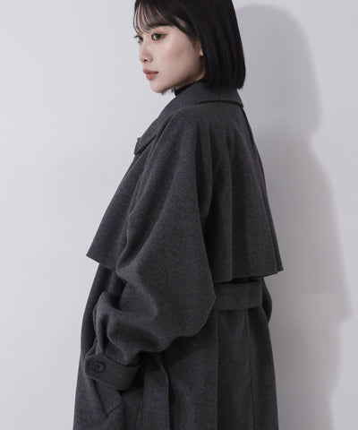 【 ウエストマークベルトSET 】2WAY ステンカラーレディメルトンロングコート / 2WAY soutien collar lady melton long coat