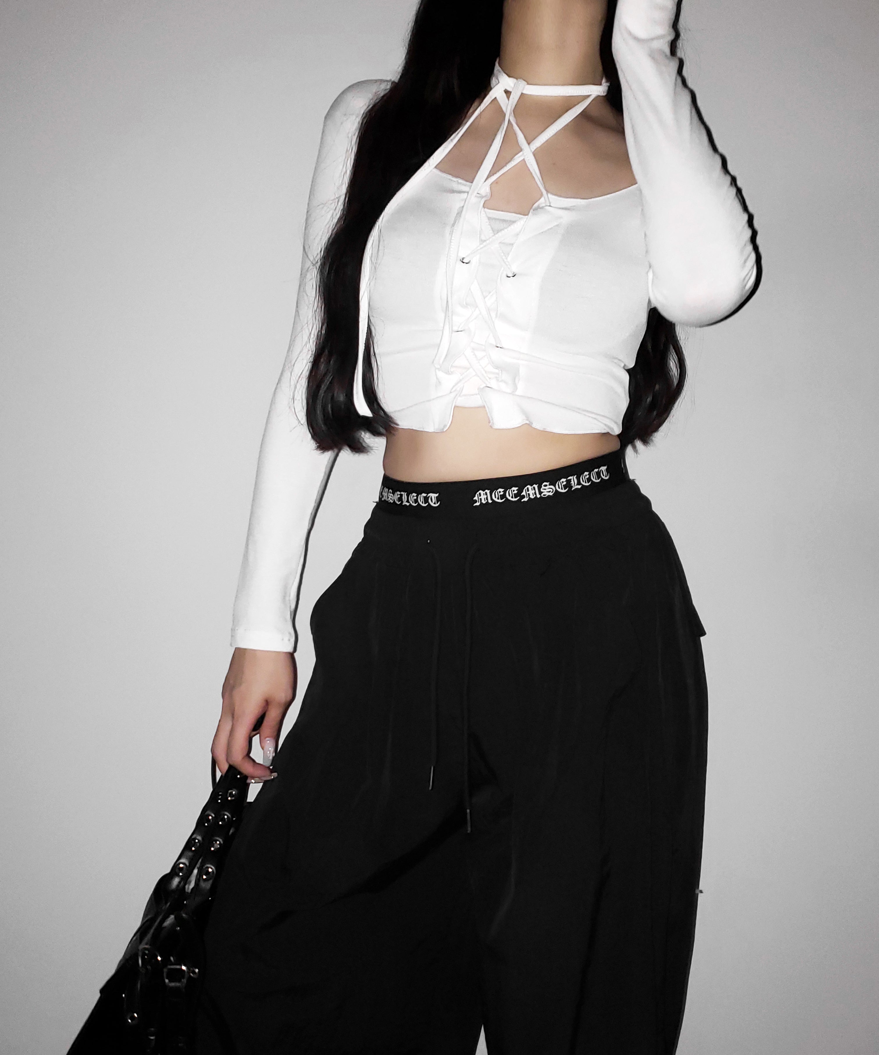 【 2color / 裾絞り可能 】ウエストロゴナイロンライクワッシャーワイドパンツ / waist logo nylon-like washer wide pants