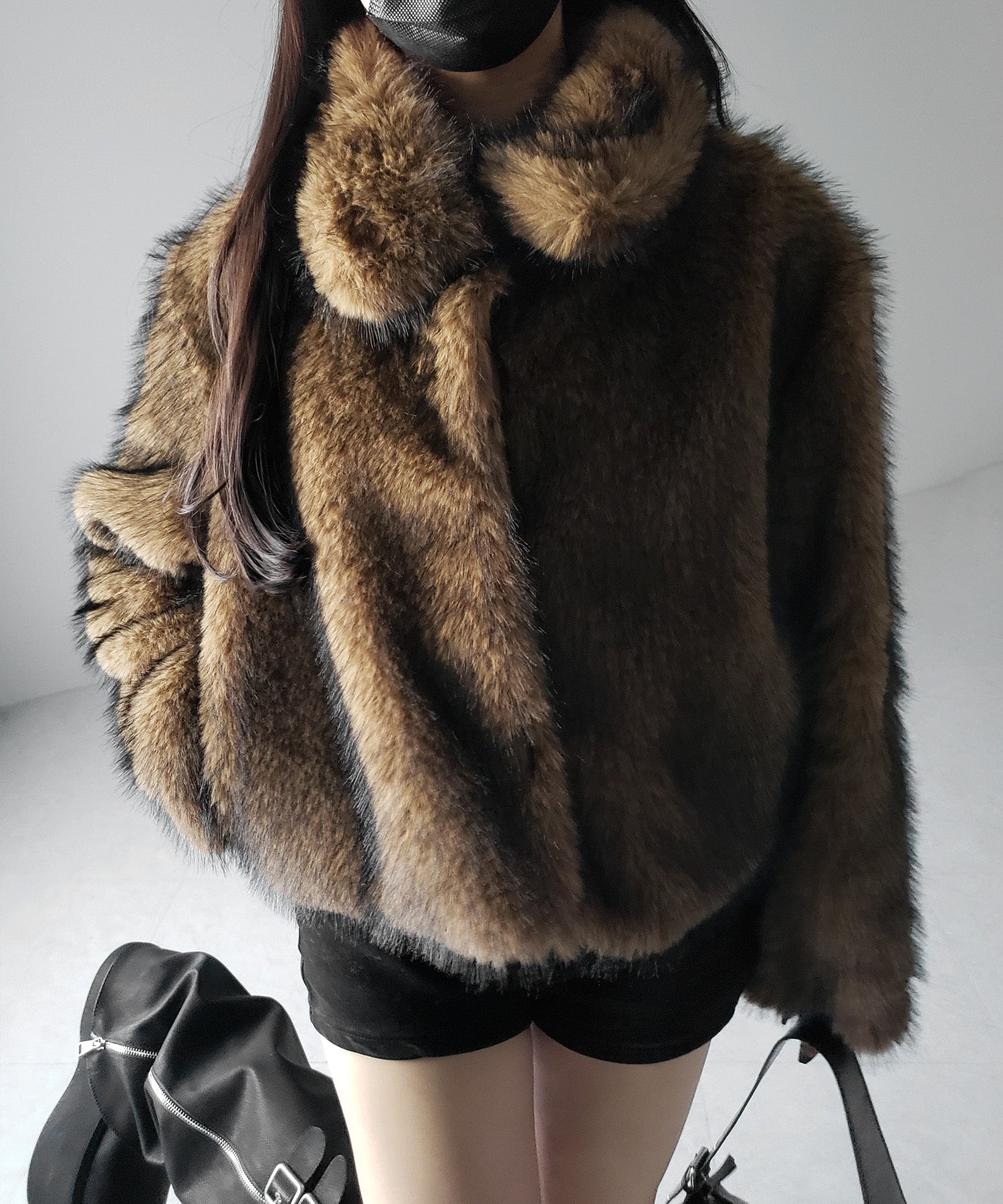 スタンドカラーミックスファーショートコート / stand-collar mix fur short coat