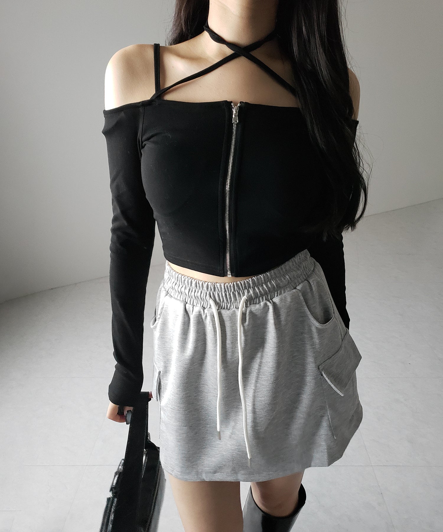 【 インナーパンツ裏地付 】ハイウエストスウェットミニスカート / high waist sweat mini skirt