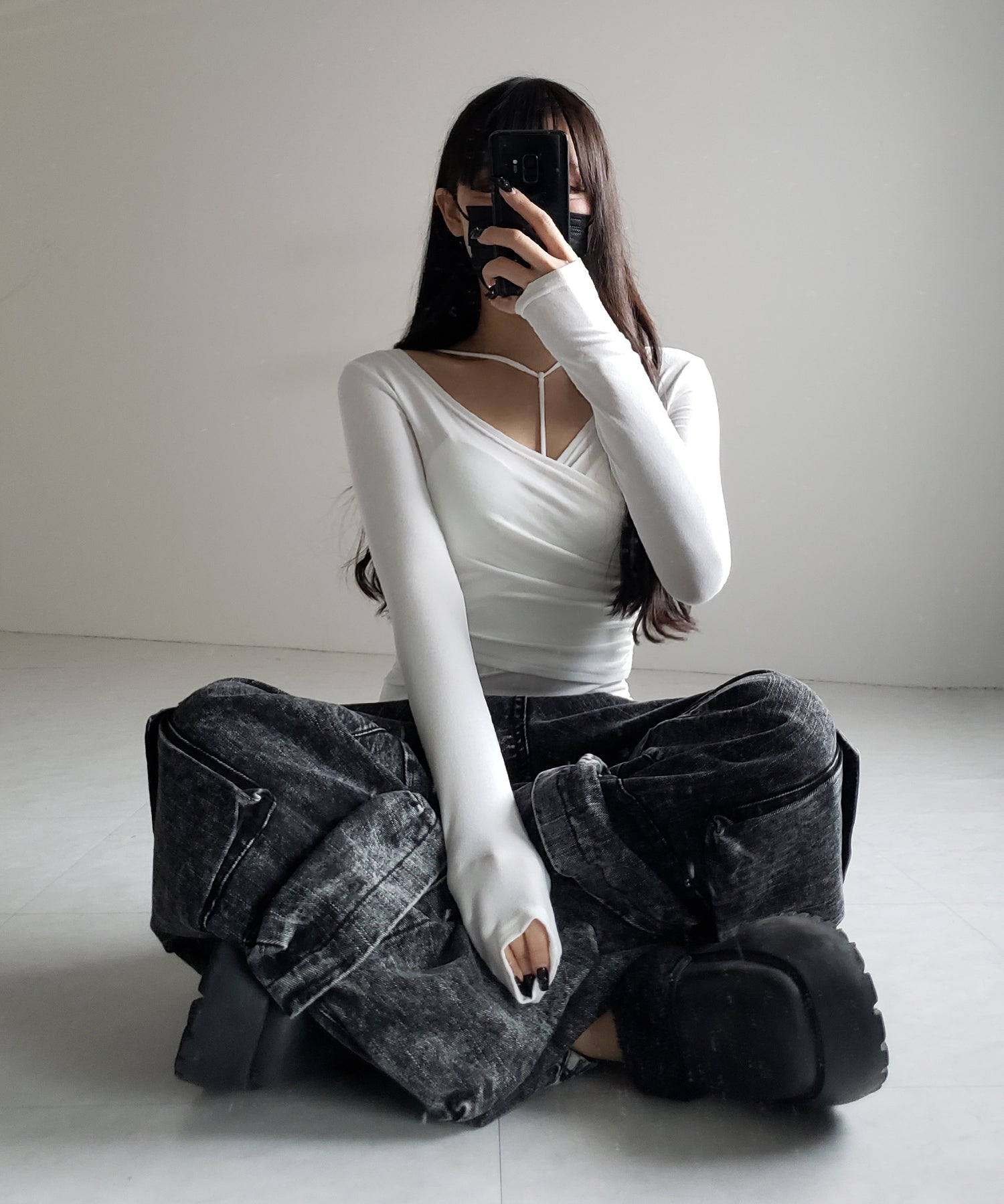 【 2点セット 】Y-ストラップスリムギャザーレイヤードトップス / Y-strap slim gather layered tops