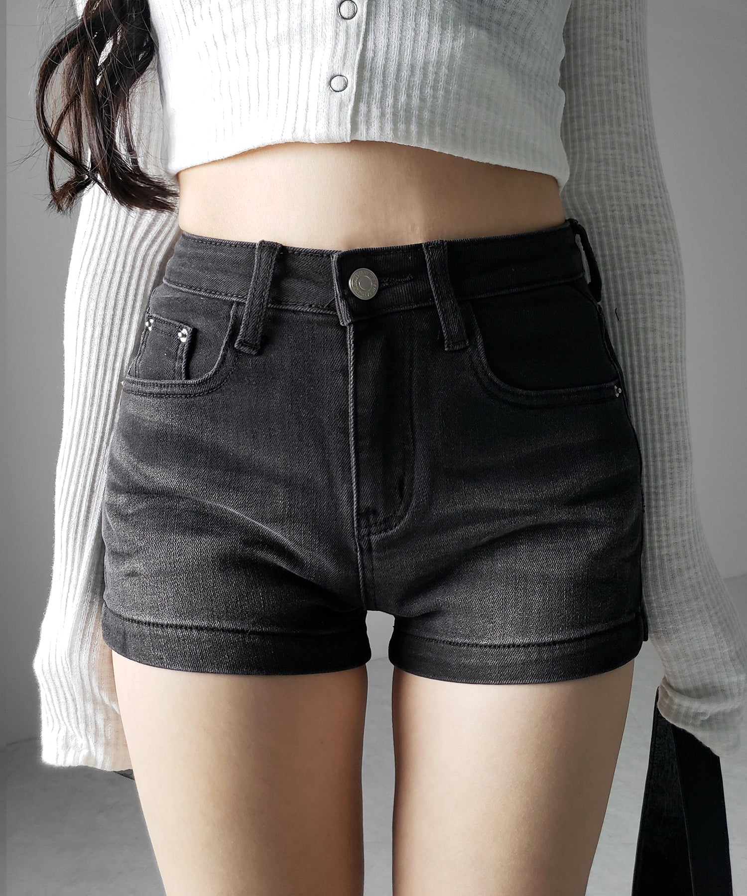 ハイウエストストレッチデニムタイトショートパンツ / high wast stretch denim tight short pants
