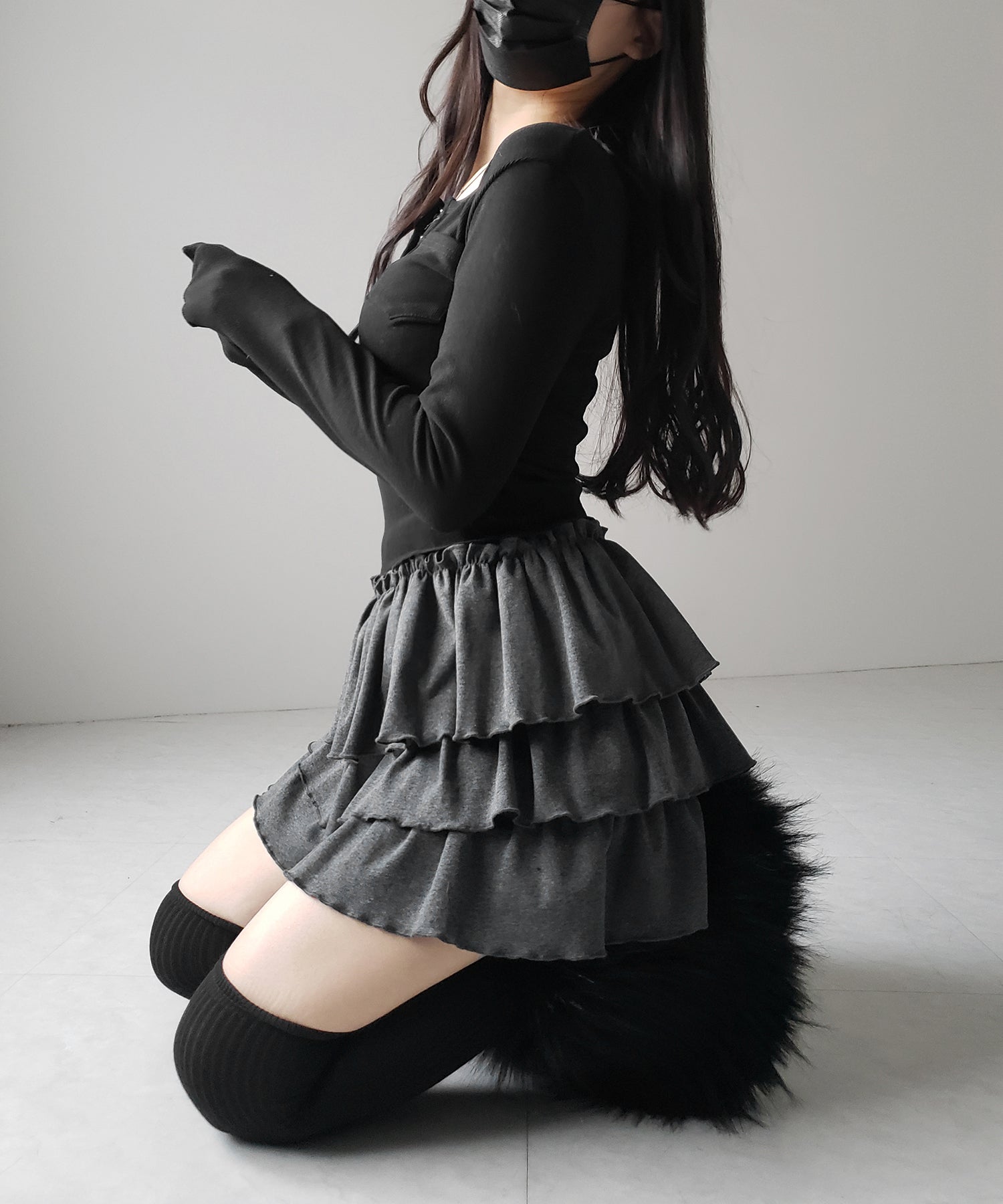 【 新色ピンク追加!4color 】3段フリルカットソーミニスカパン / 3 frill cutsew mini skirt pants