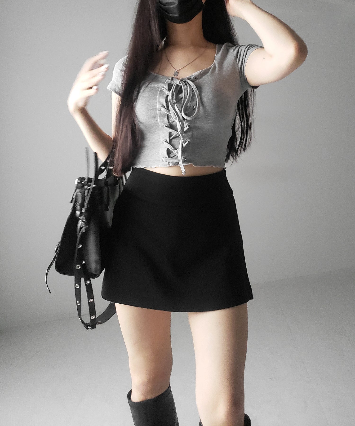 【 2color / 3size 】サイドスリットレイヤードスウェットミニスカパン / side slit layered sweat mini skirt pants
