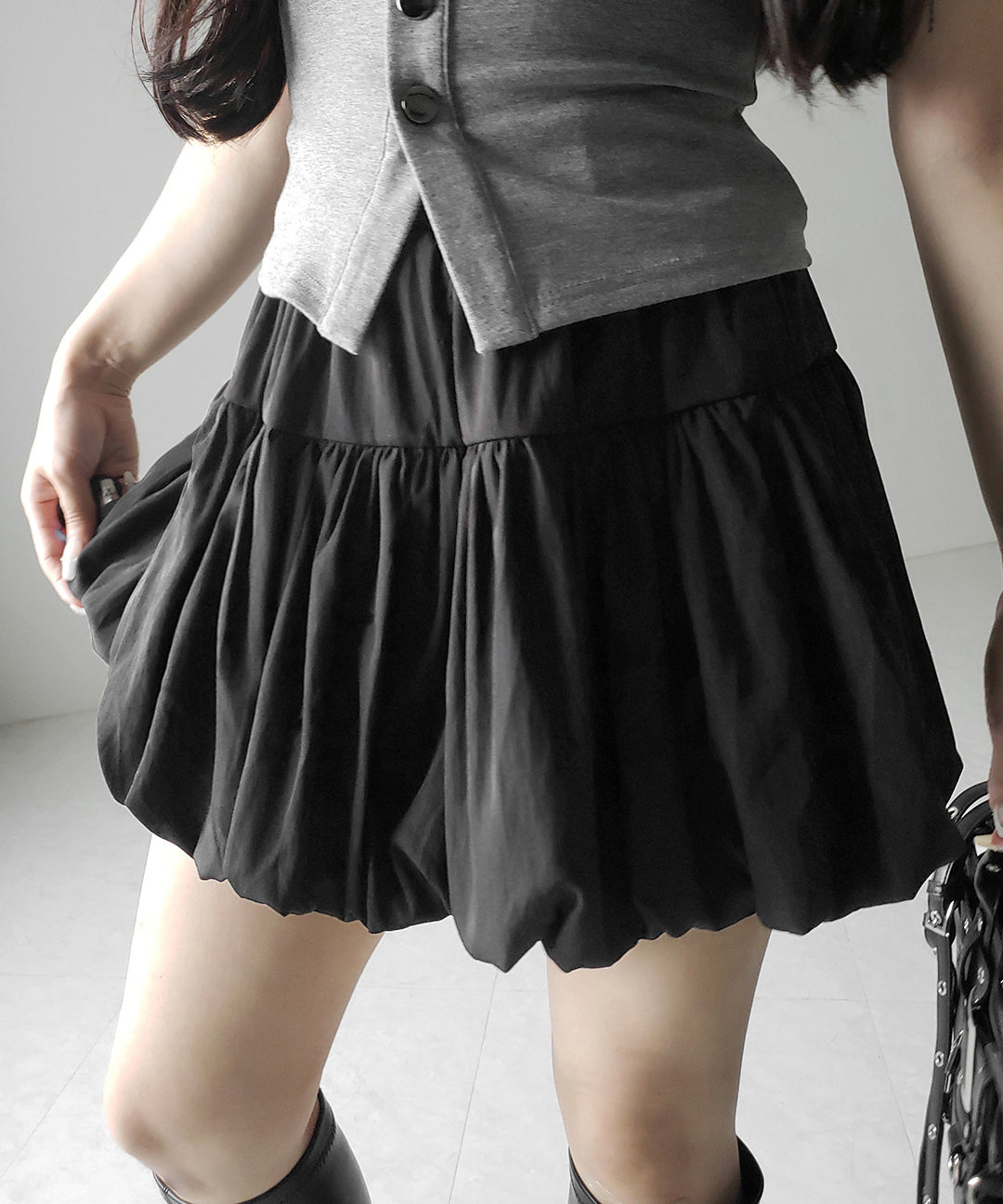 【 2color /インパン裏地付き 】ティアードコットンバルーンミニスカート / tiered cotton balloon mini skirt