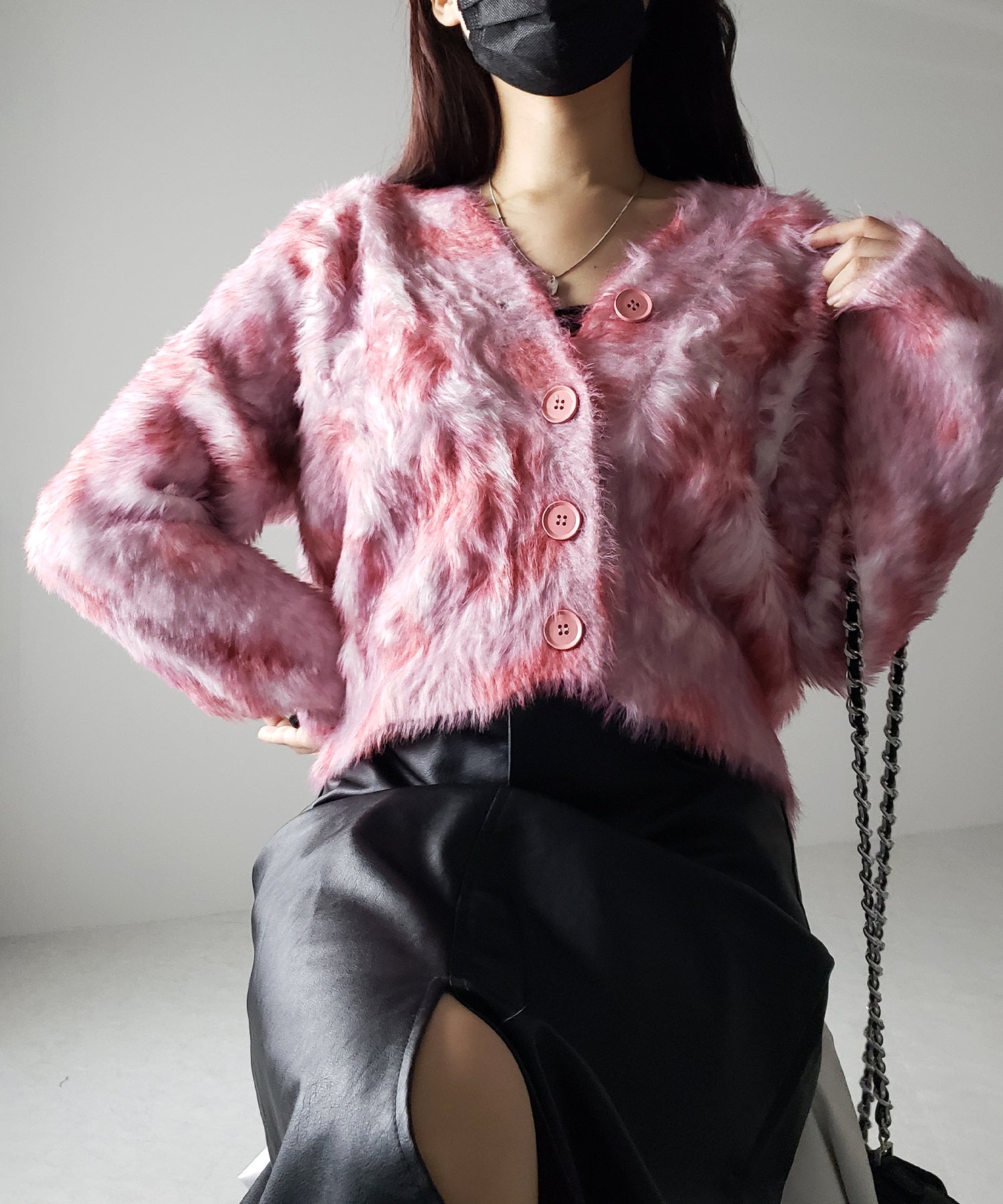 【 2color 】レオパードマーブルシャギーニットカーディガン / reopard marble knit shaggy cardigan