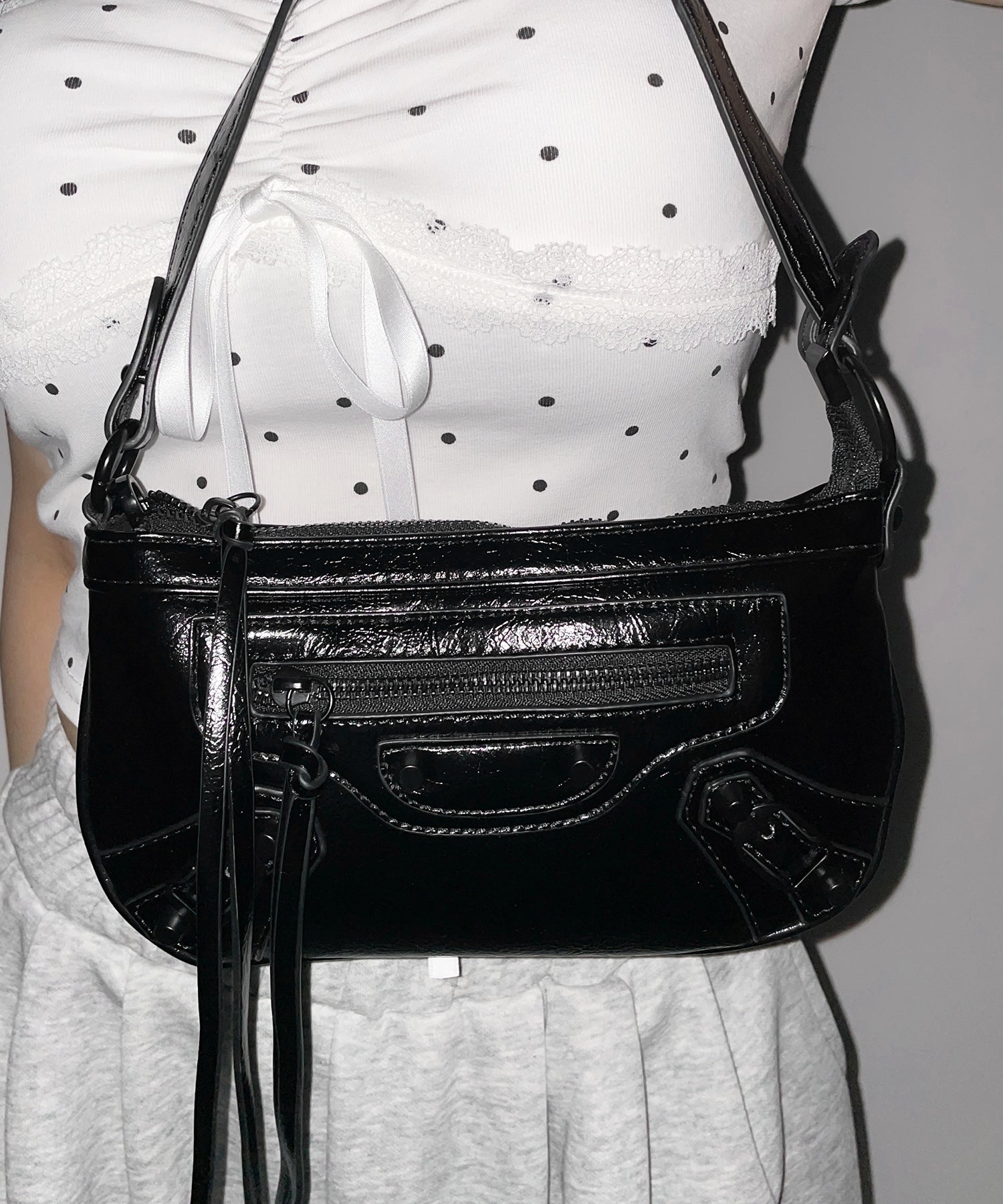 【 ショルダーストラップ付き2WAY 】ヴィンテージライクグランジミニハンドバッグ/ vintage like grunge mini hand bag