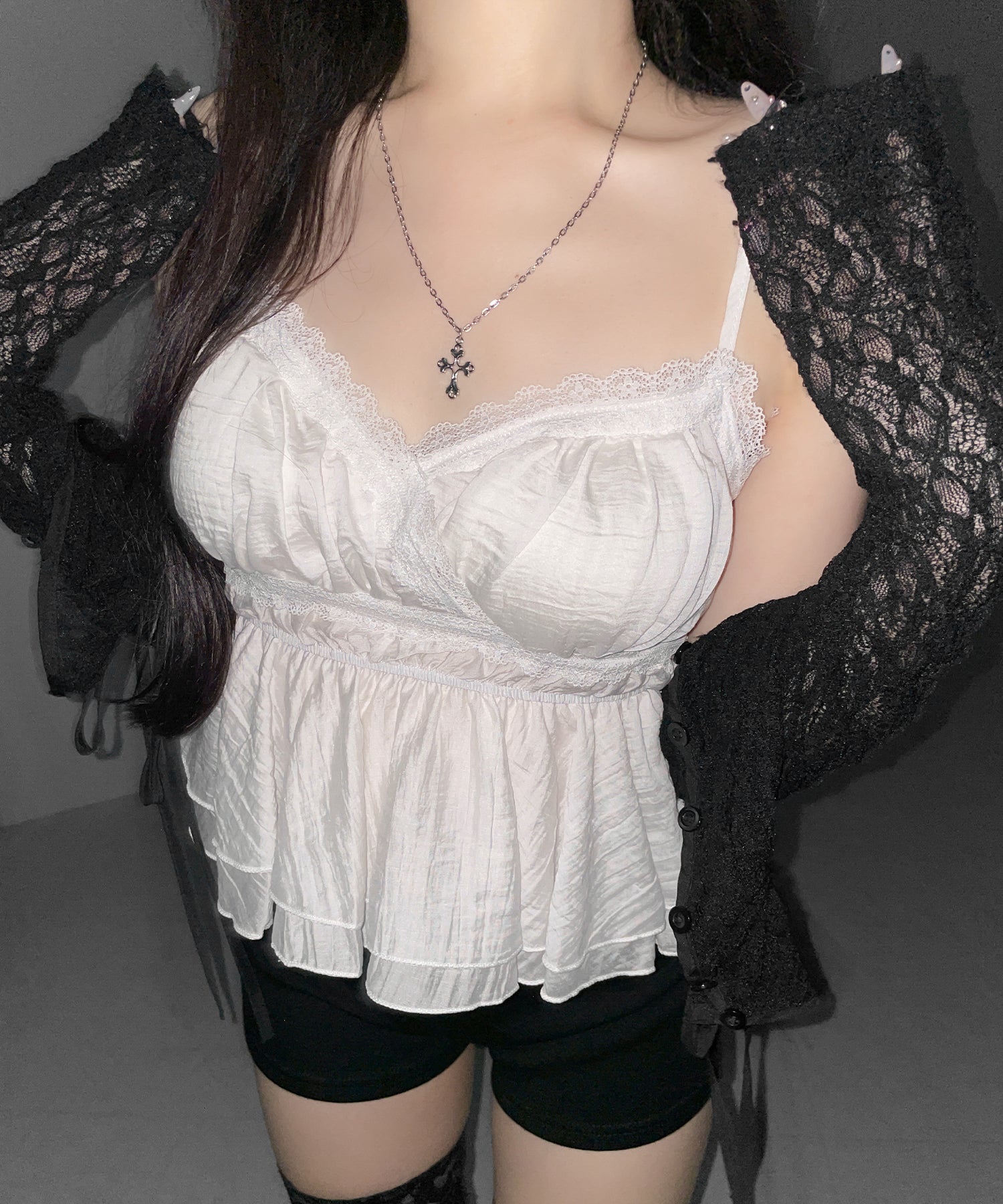 レースフリルペプラムキャミソール / lace frill peplum camisole