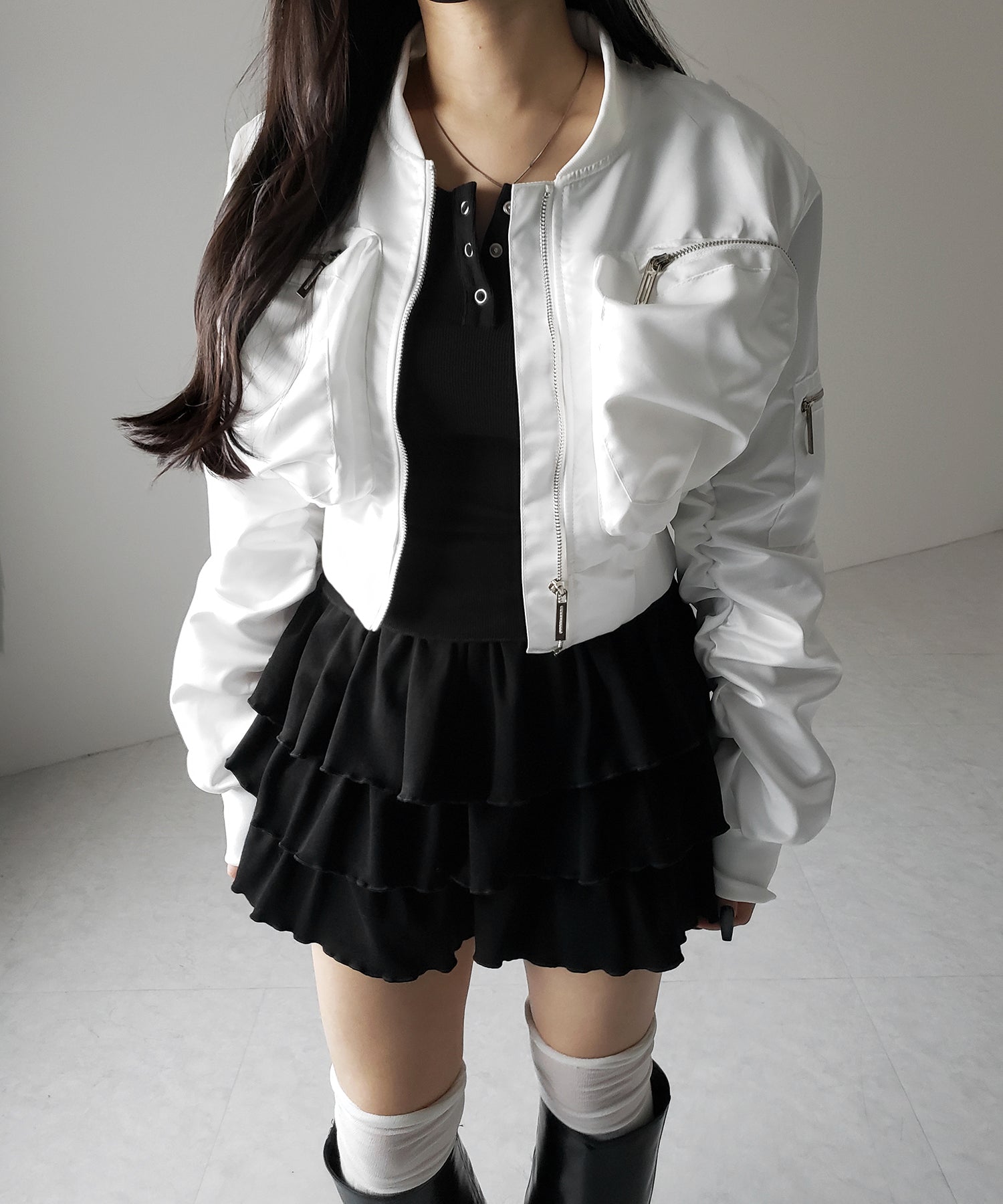 【 新色ピンク追加!4color 】3段フリルカットソーミニスカパン / 3 frill cutsew mini skirt pants