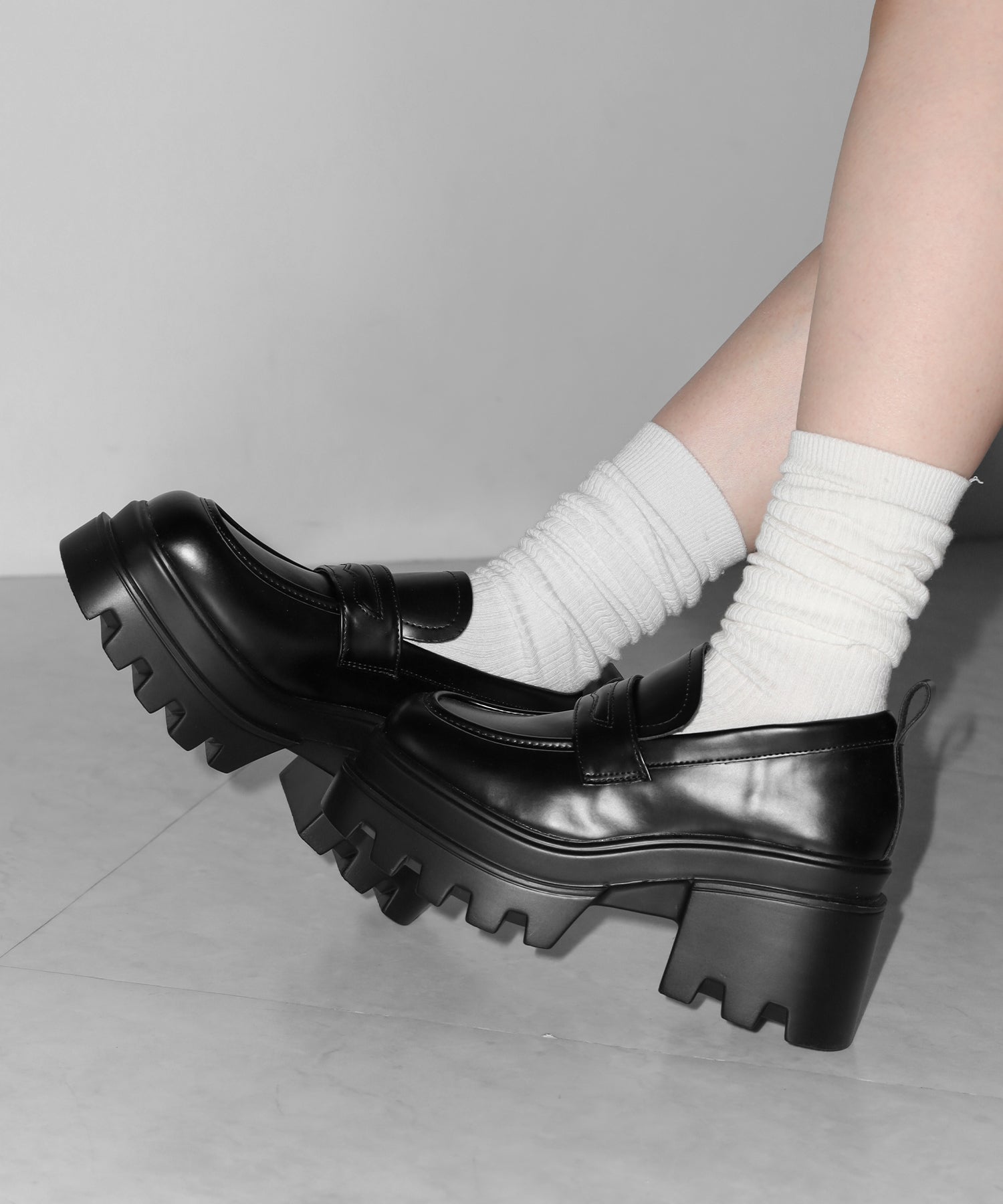 厚底チャンキーヒールコインローファー/platform chunky heel coin loafers