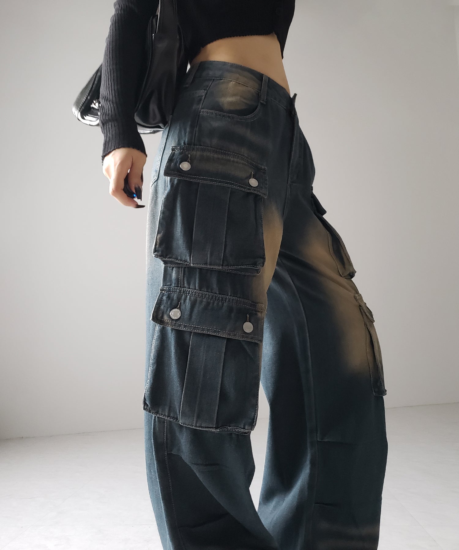 【 3color /4size 】オーバーダイグラデーションヴィンテージワイドカーゴデニム / overdyed gradation vintage wide cargo denim