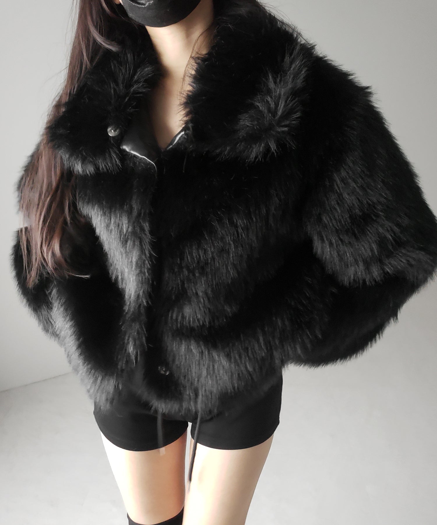 スタンドカラーミックスファーショートコート / stand-collar mix fur short coat
