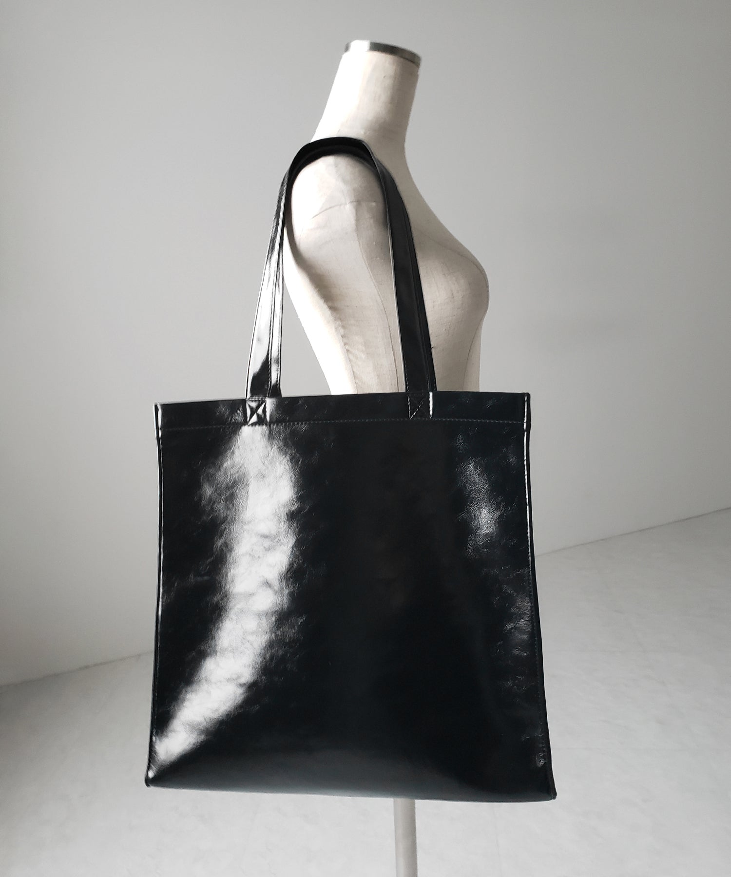 【 2color / 大容量 】フェイクレザービッグスクエアトートバッグ / fake leather big square tote bag