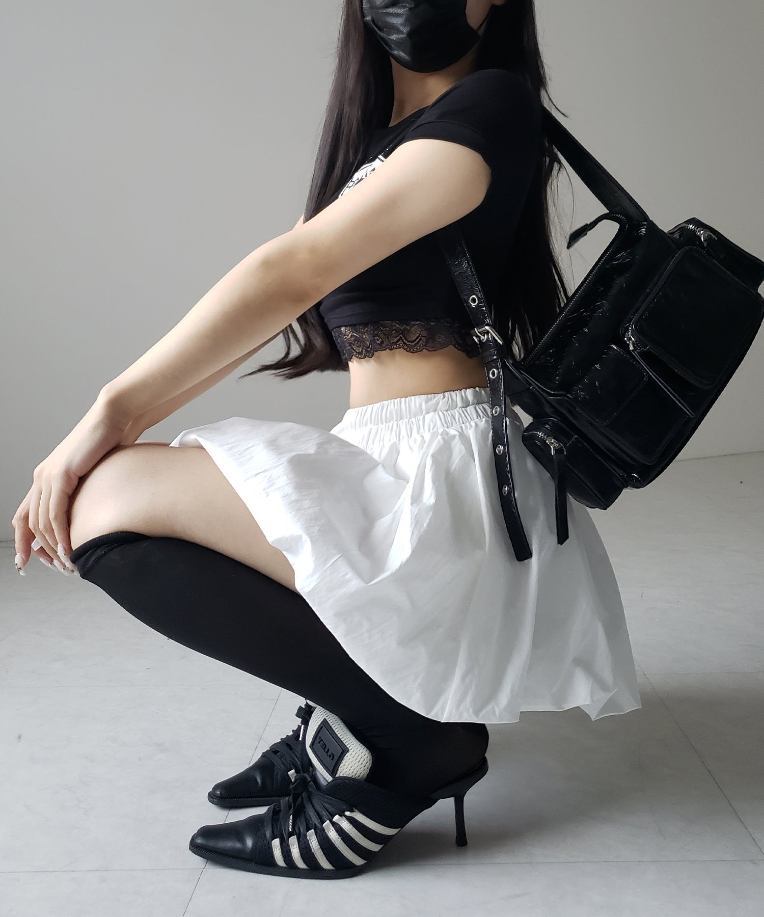 【 2color /インパン裏地付き 】フェイクレイヤードコットンバルーンミニスカート / fake layered cotton balloon mini skirt