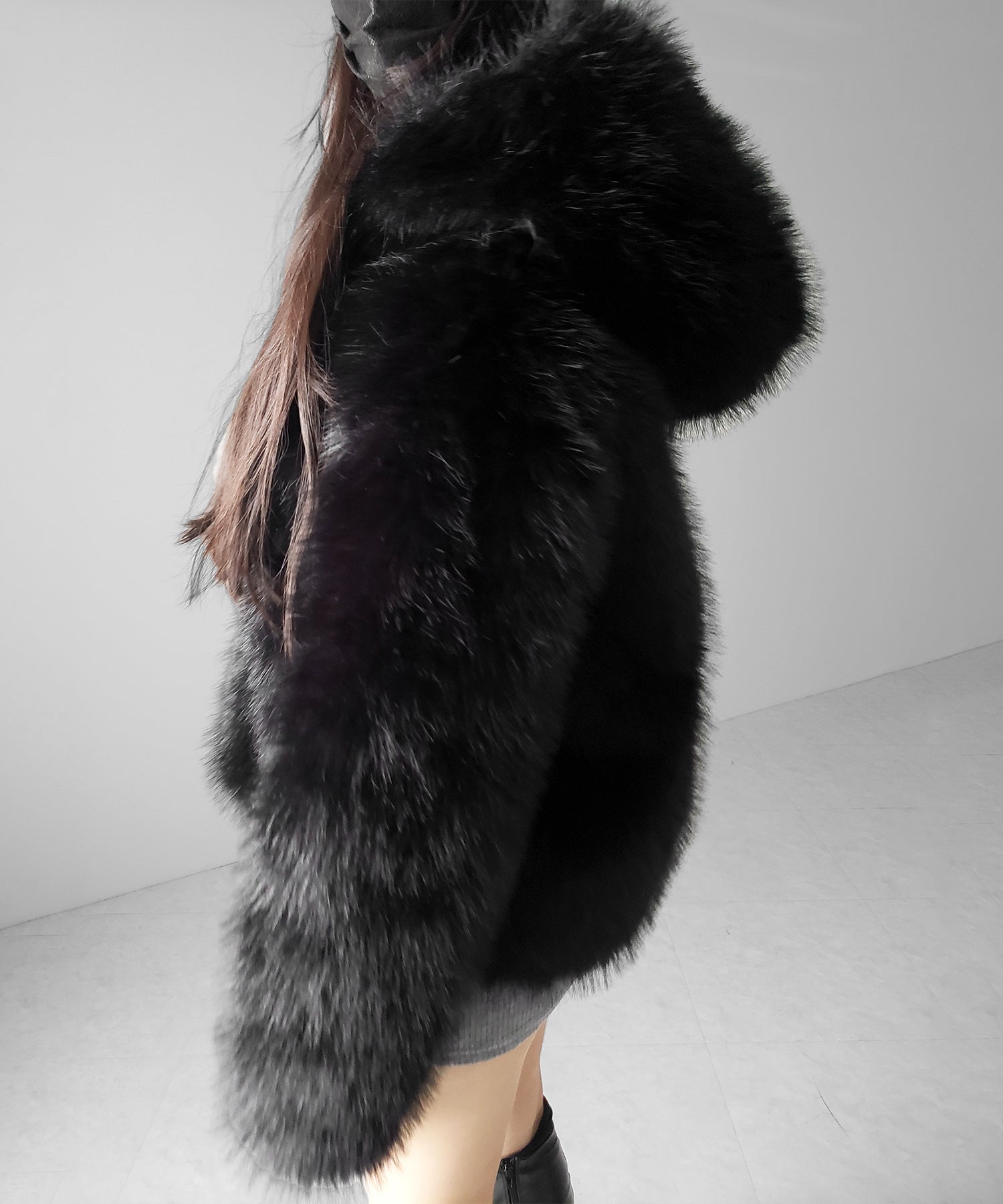 フェイクファーフーディミドルコート / fake fur hoodie middle coat