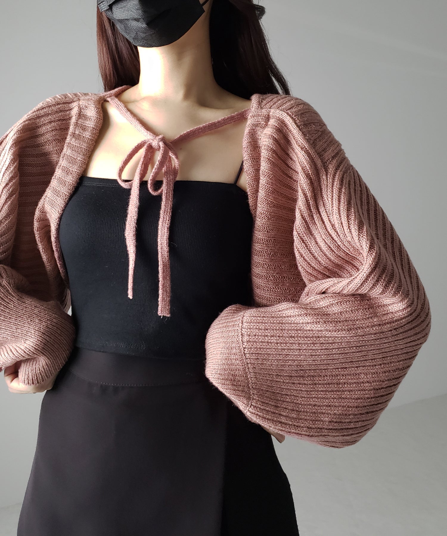 【 9color 】2WAYリボンモヘアライクショートリブニットカーデ