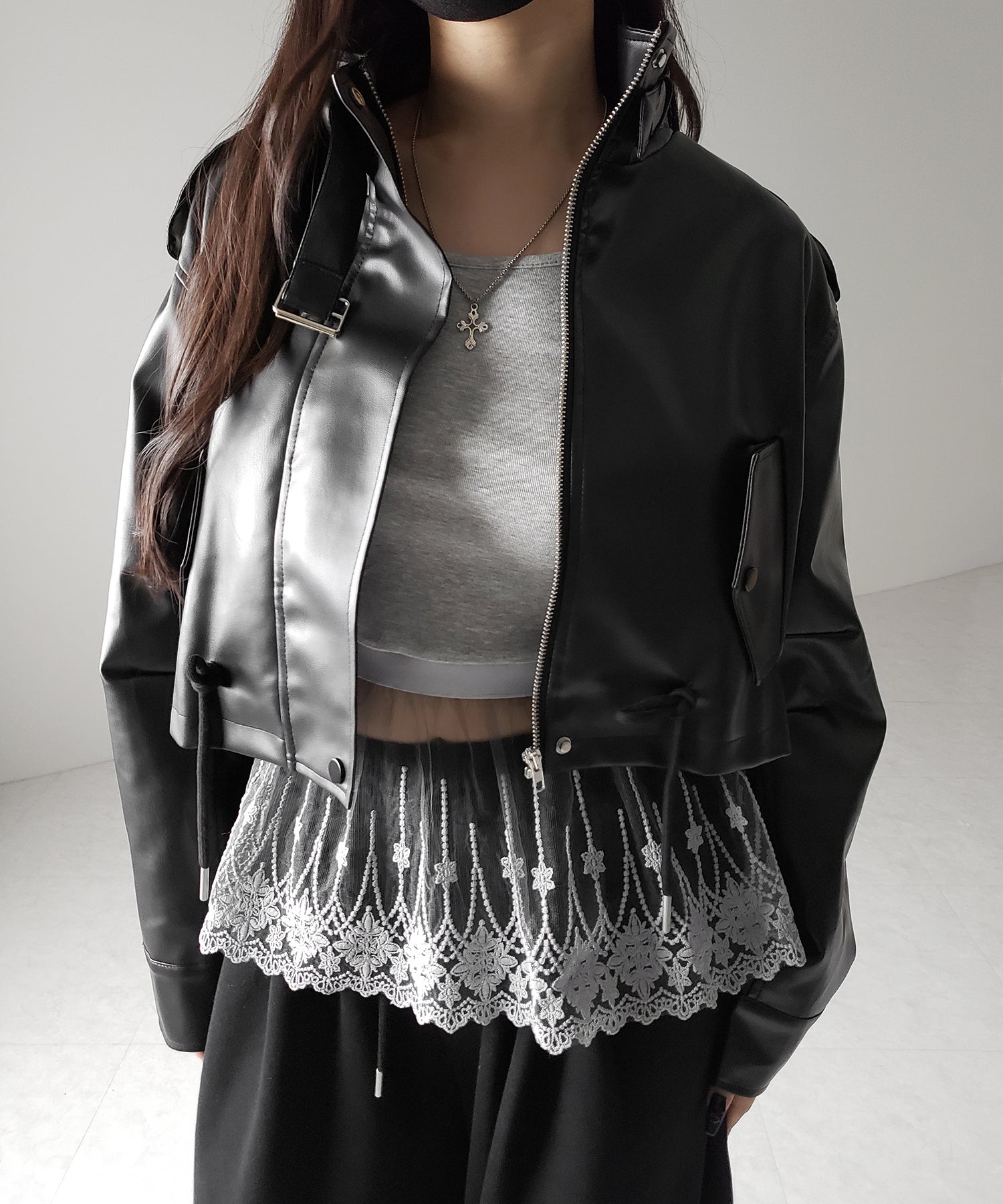 【 2color 】裾レースフリルレイヤード長袖トップス / hem lace frill layered long sleeve tops