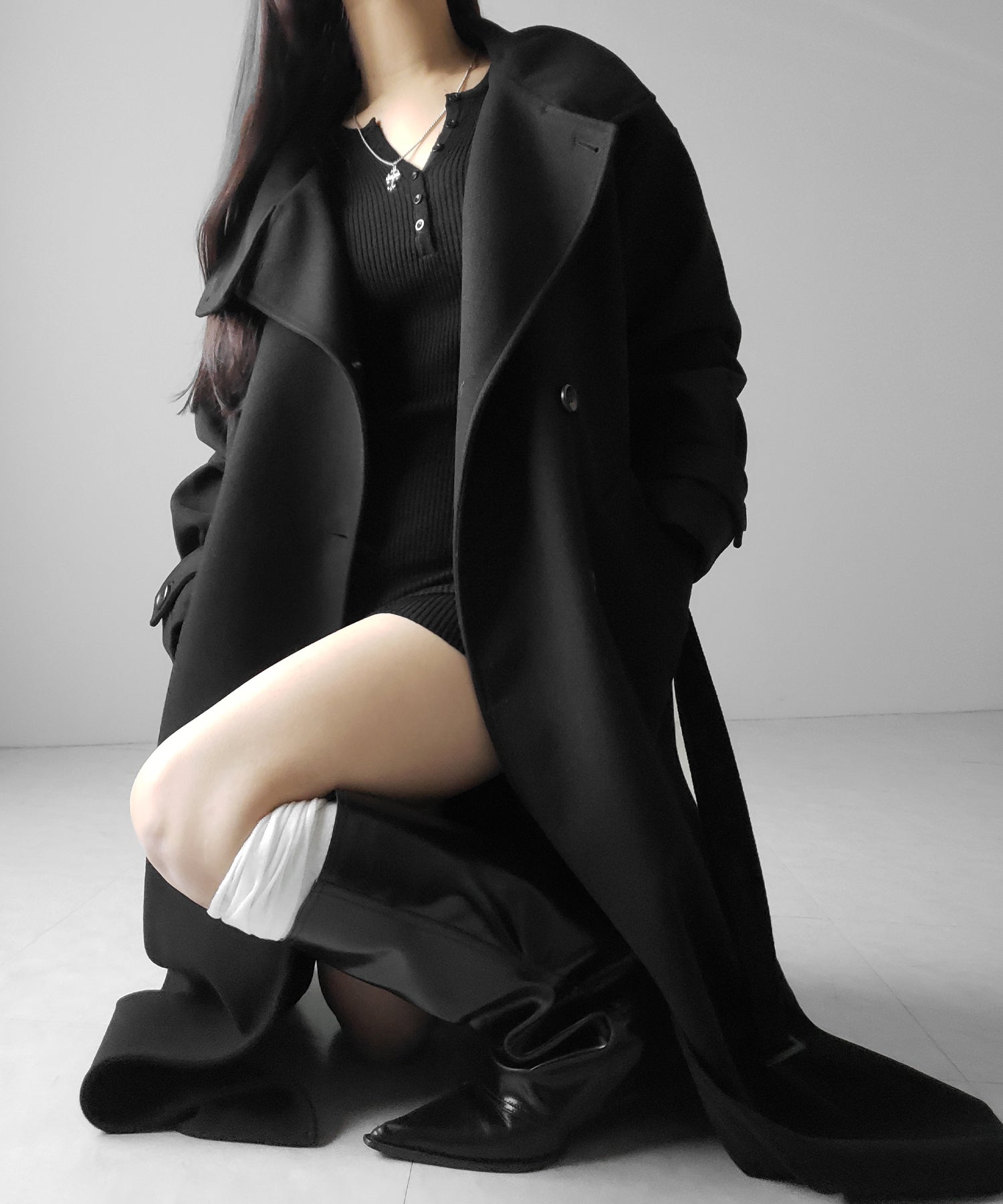 【 ウエストマークベルトSET 】2WAY スタンドカラーレディメルトントレンチロングコート / 2WAY stand collar lady melton trench long coat