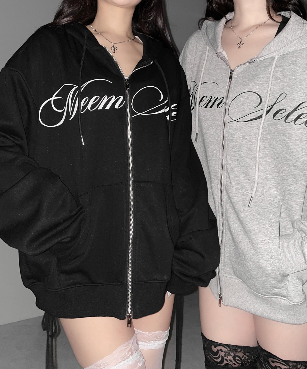 【 セットアップ可能 】レタリングロゴプリントダブルジップビッグパーカー / lettering logo print double zip BIG hoodie