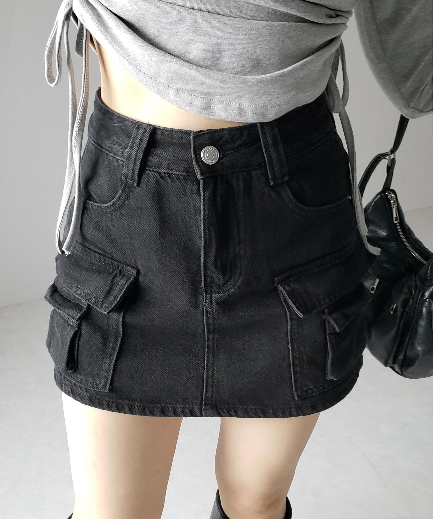 【 3size / 2color 】ダブルポケットヴィンテージカーゴデニムミニスカパン / double pocket vintage cargo denim mini skirt pants
