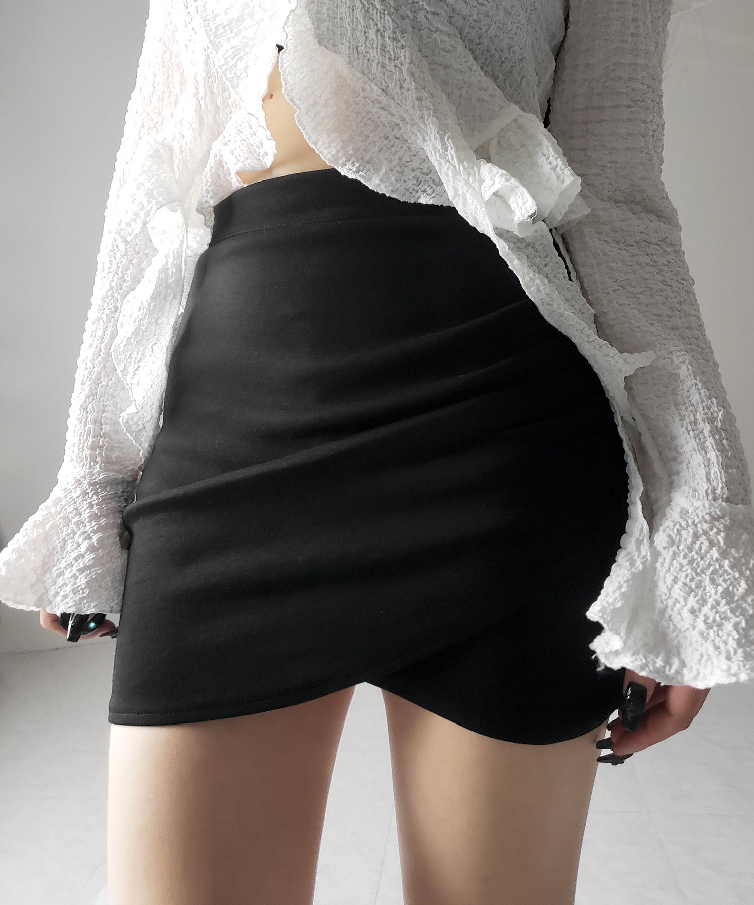 【 インパン裏地付 】サイドタックギャザータイトミニスカート /side tuck gather tight mini skirt